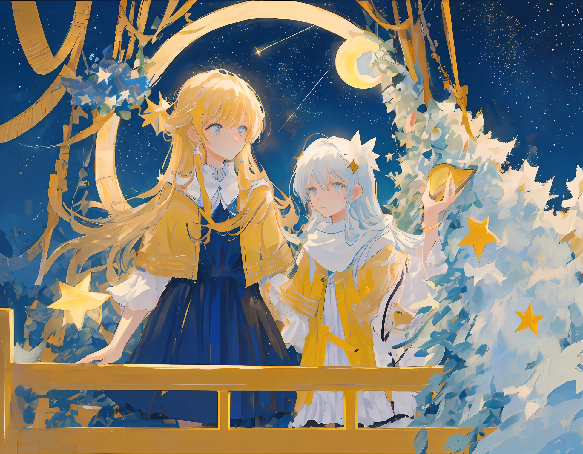 There are many stars in the starry sky outside the window，There is a beautiful older sister in the starry sky