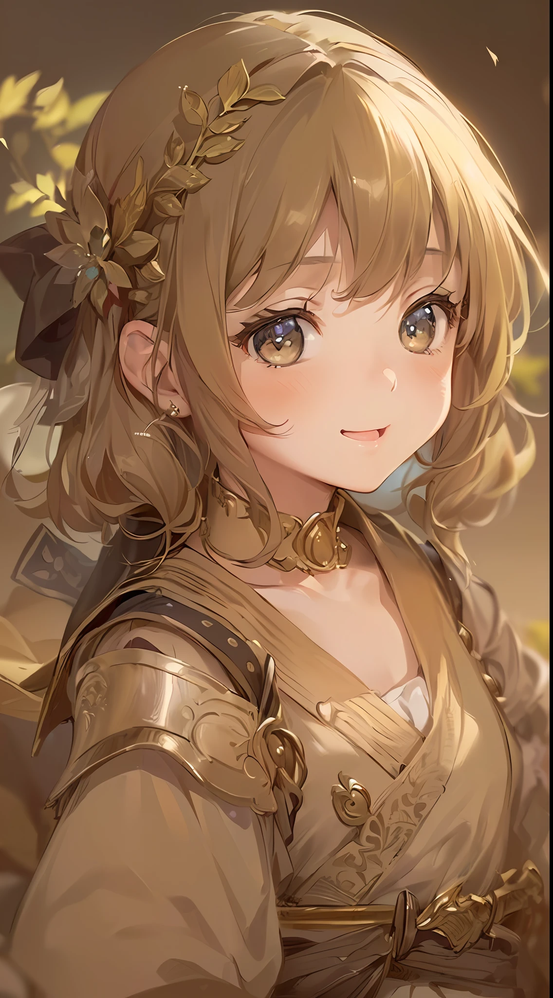 「(8k wallpaper:1.5)、(high-level image quality:1.3)、(animesque, illustratio:1.5)、(girl with、kawaii:1.8)、(beatiful detailed eyes:1.3)、(A slight smil:1.1)、(swordsmen:1.5)、(sepia, gradients:1.5)」