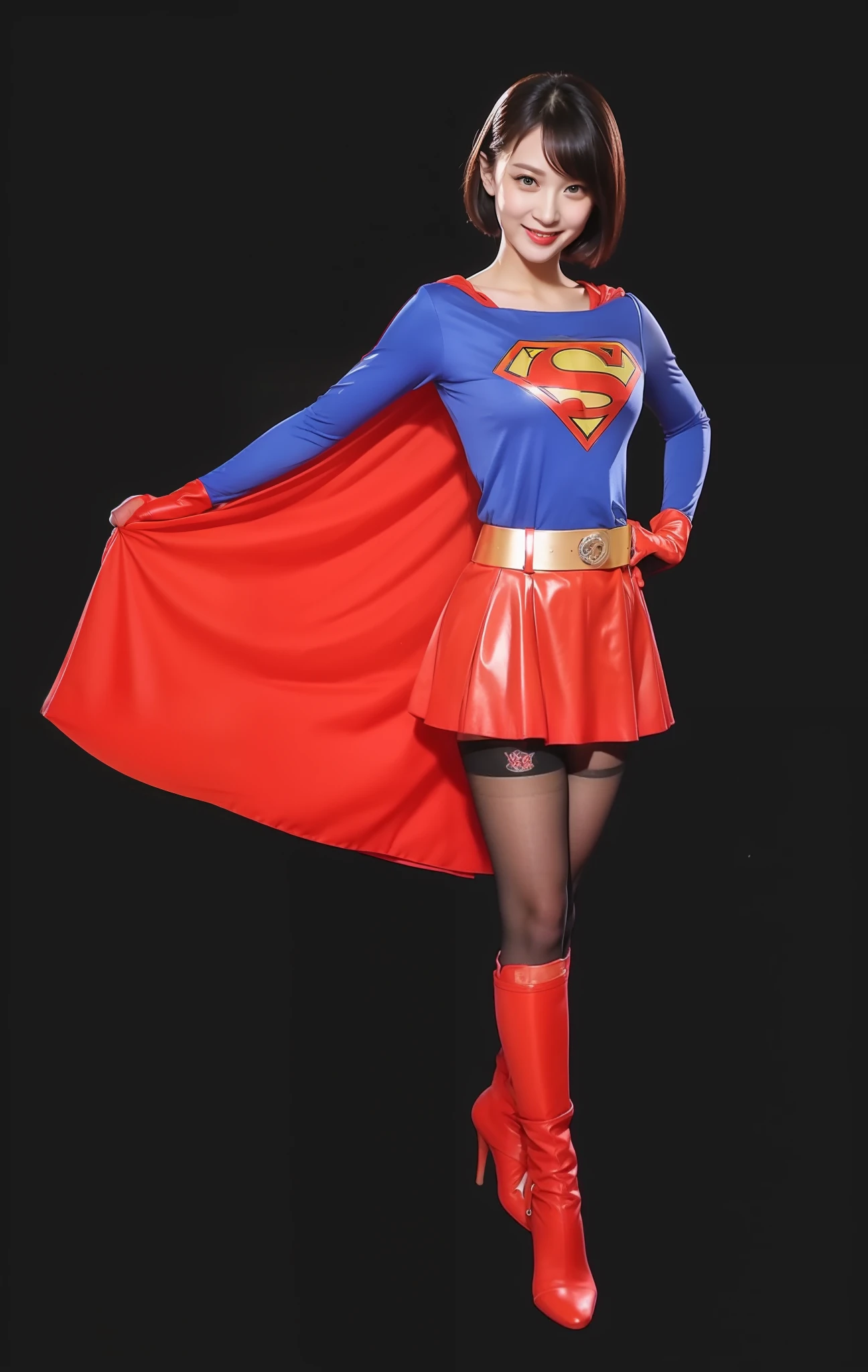 Clean your arms、Legs wear black stockings、stockings、pantyhose、Supergirl Logo、super girl、Wearing red gloves on hands