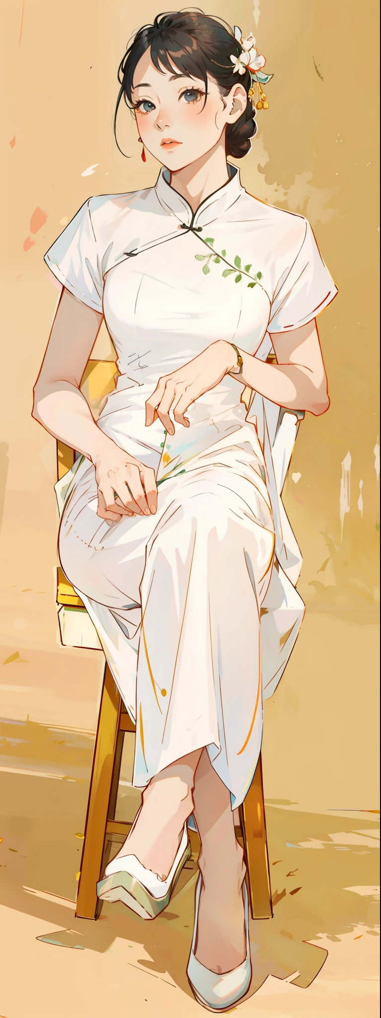 woman,on cheongsam,sitted,a chair