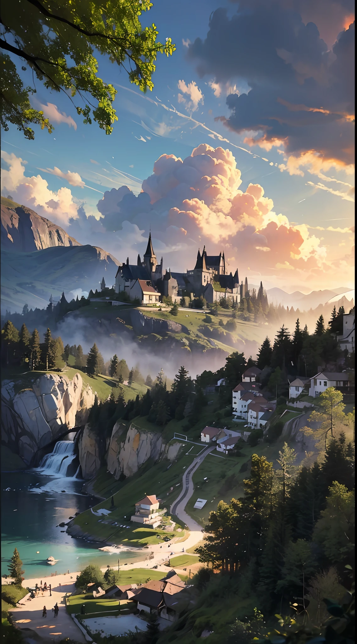 8K.Best quality at best,tmasterpiece,k hd,Super rich detail,the detail,Detailed pubic hair,Landscape painting,eventide,landscape