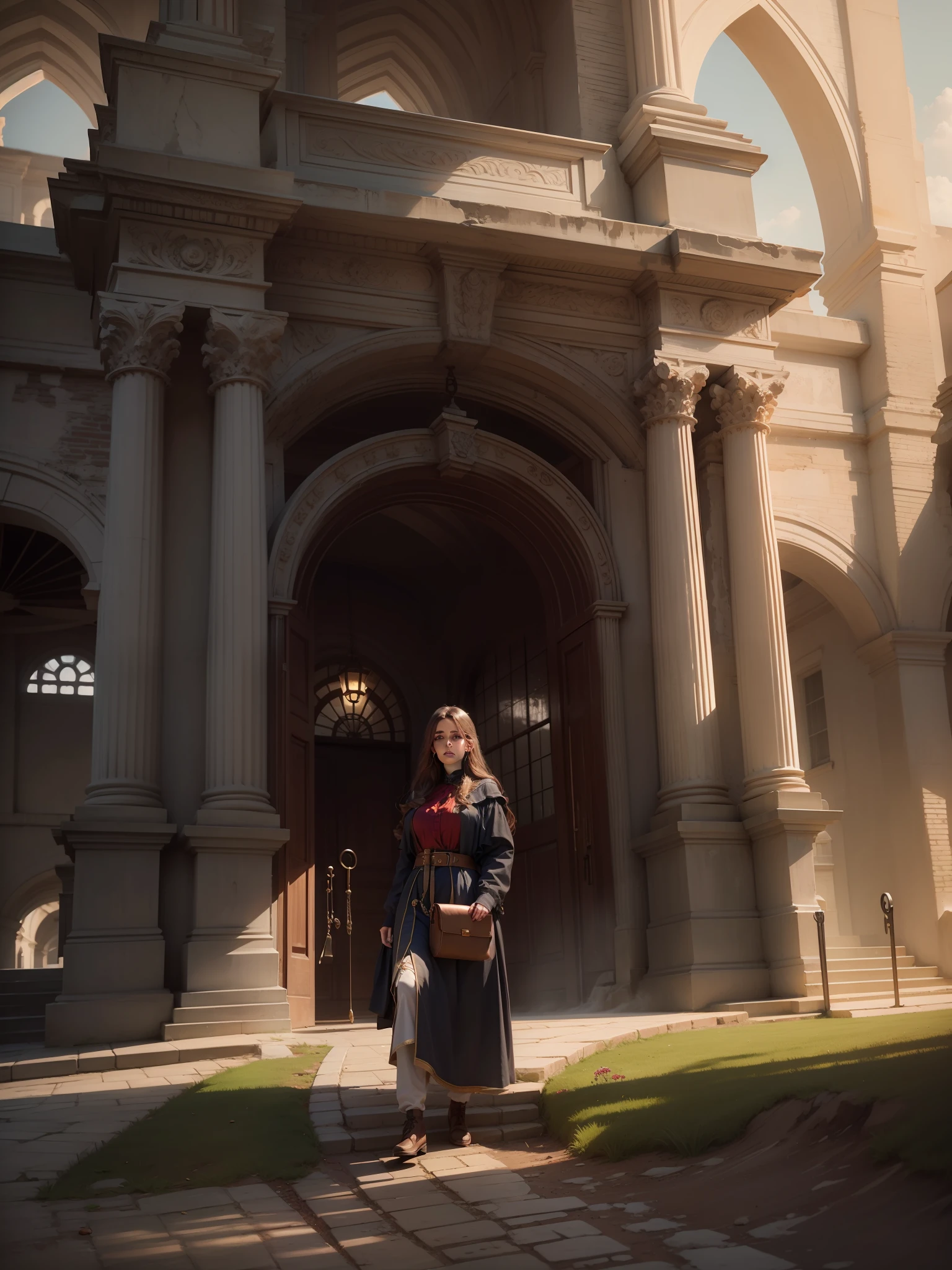 Heritage place, beautiful girl, nice historical place, historical architecture, realistic look, realistic face, 8k resolution give it realistic vibe