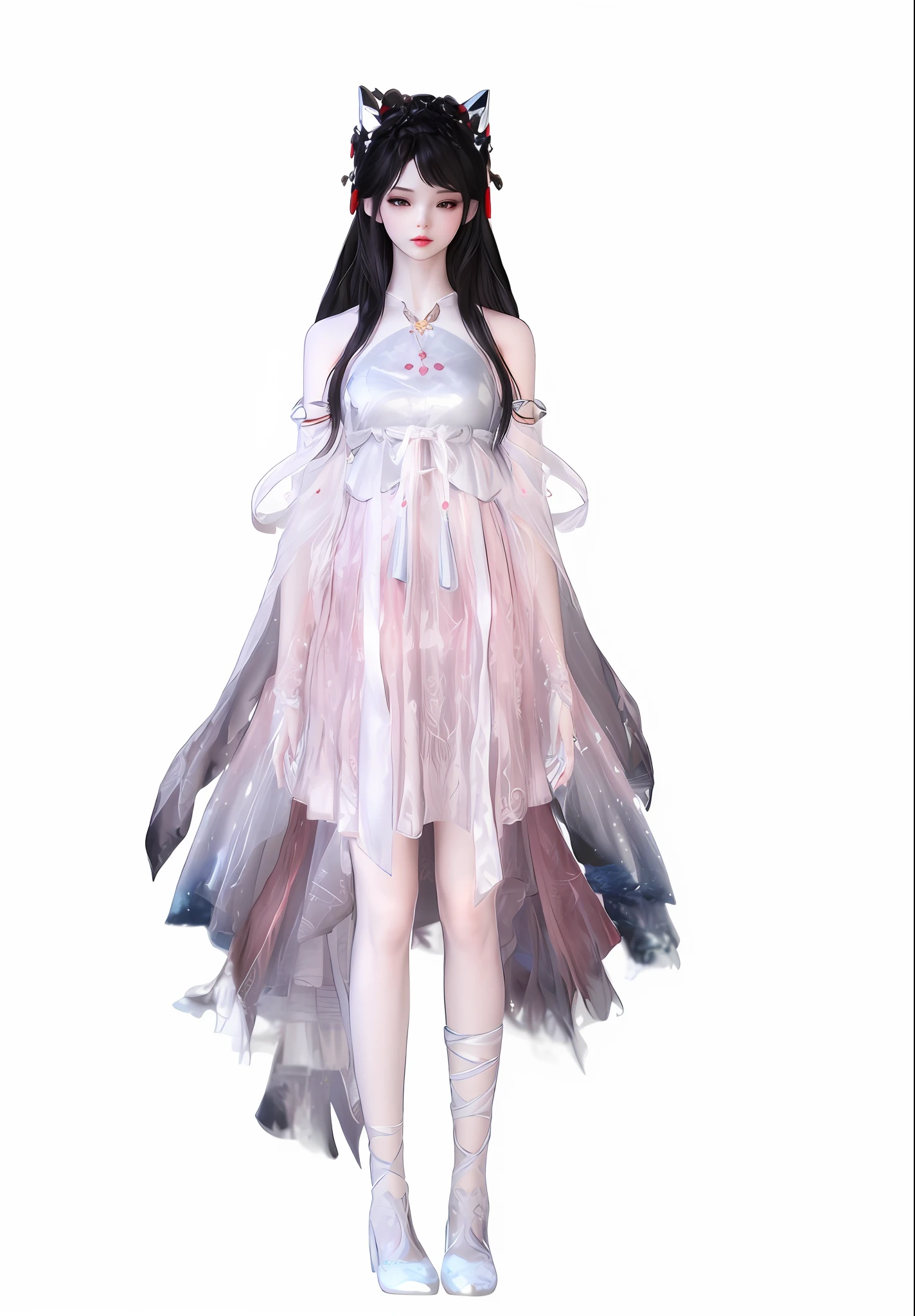 There is a doll in a dress and shoes, wearing fantasy formal clothing, full-body xianxia, fantasy style clothing, dreamy dress, a beautiful fantasy empress, astral witch clothes, Women's long skirt, a stunning young ethereal figure, beautiful and elegant elf queen, fantasyoutfit, intricate fantasy dress, Princesa chinesa antiga, pale young ghost girl, Ethereal fantasy