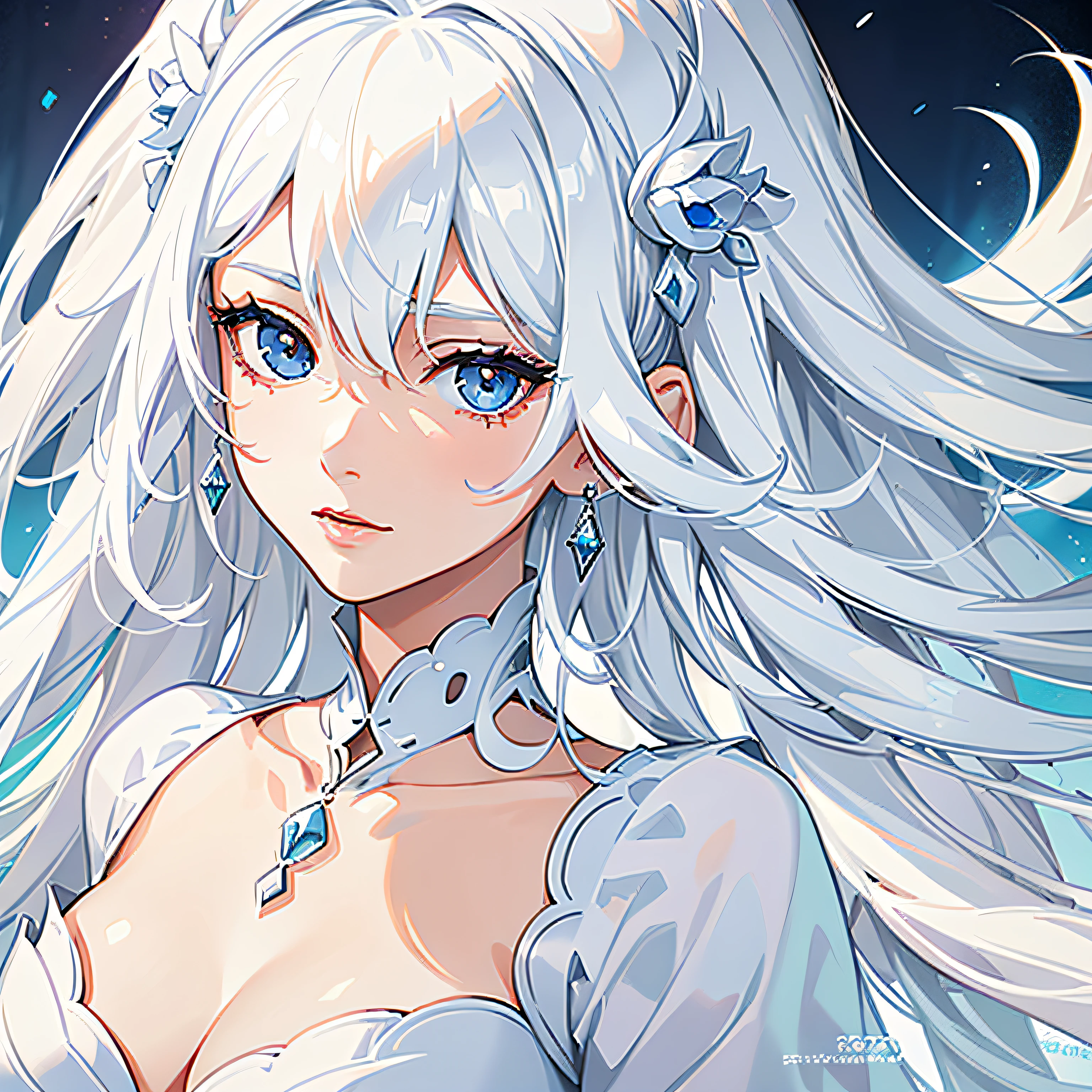 Close-up of a woman with white hair and a white dress, 8K high quality detailed art, Guviz-style artwork, Girl with white hair, Perfect white haired girl, Guviz, fantasy art portrait, Fantasy art style, beautiful fantasy art portrait, Realistic digital art 4K, Realistic digital art 4 K, Realistic fantasy artwork