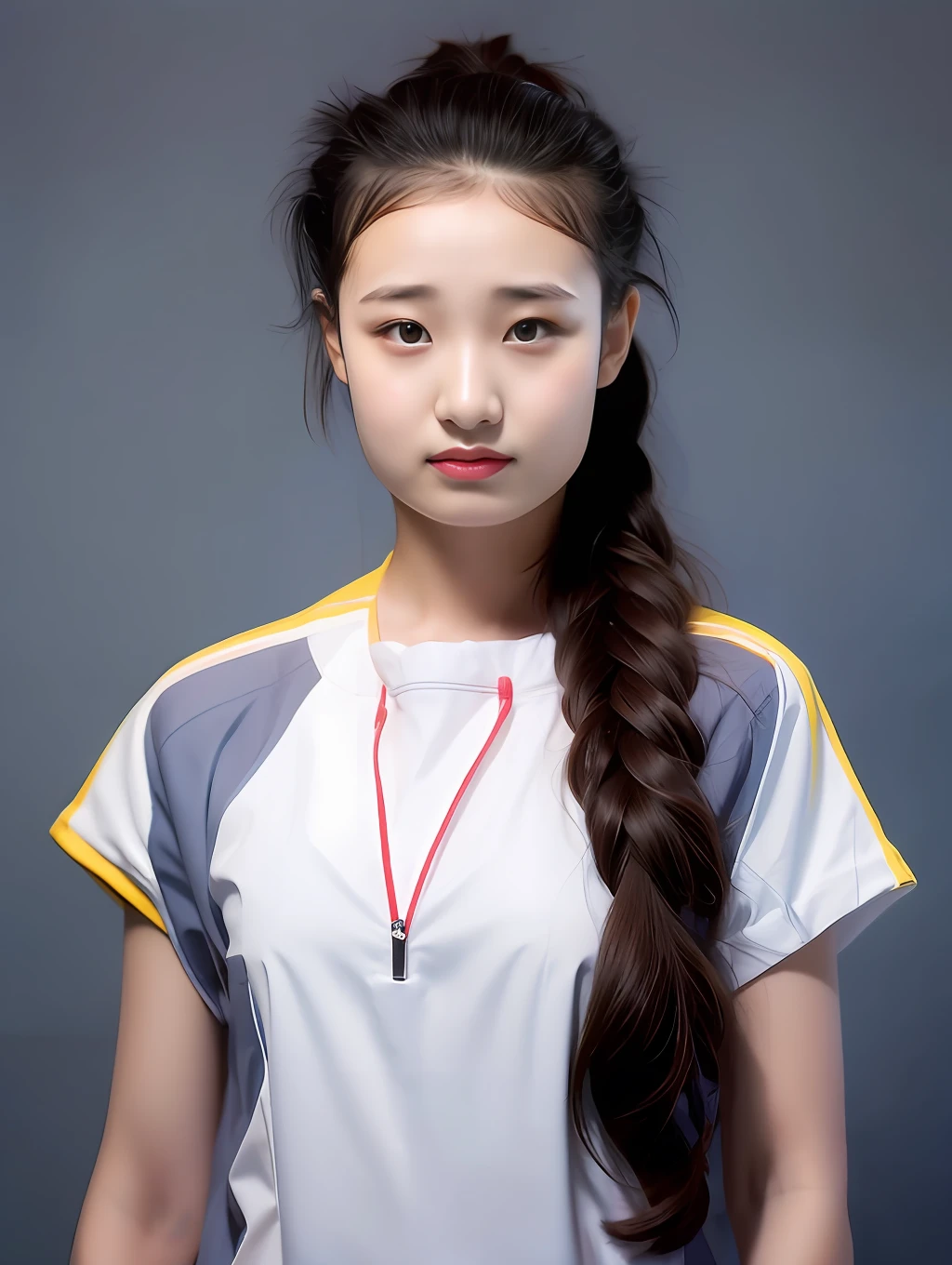 A 17-year-old female high school student，Wear a PVC color school uniform