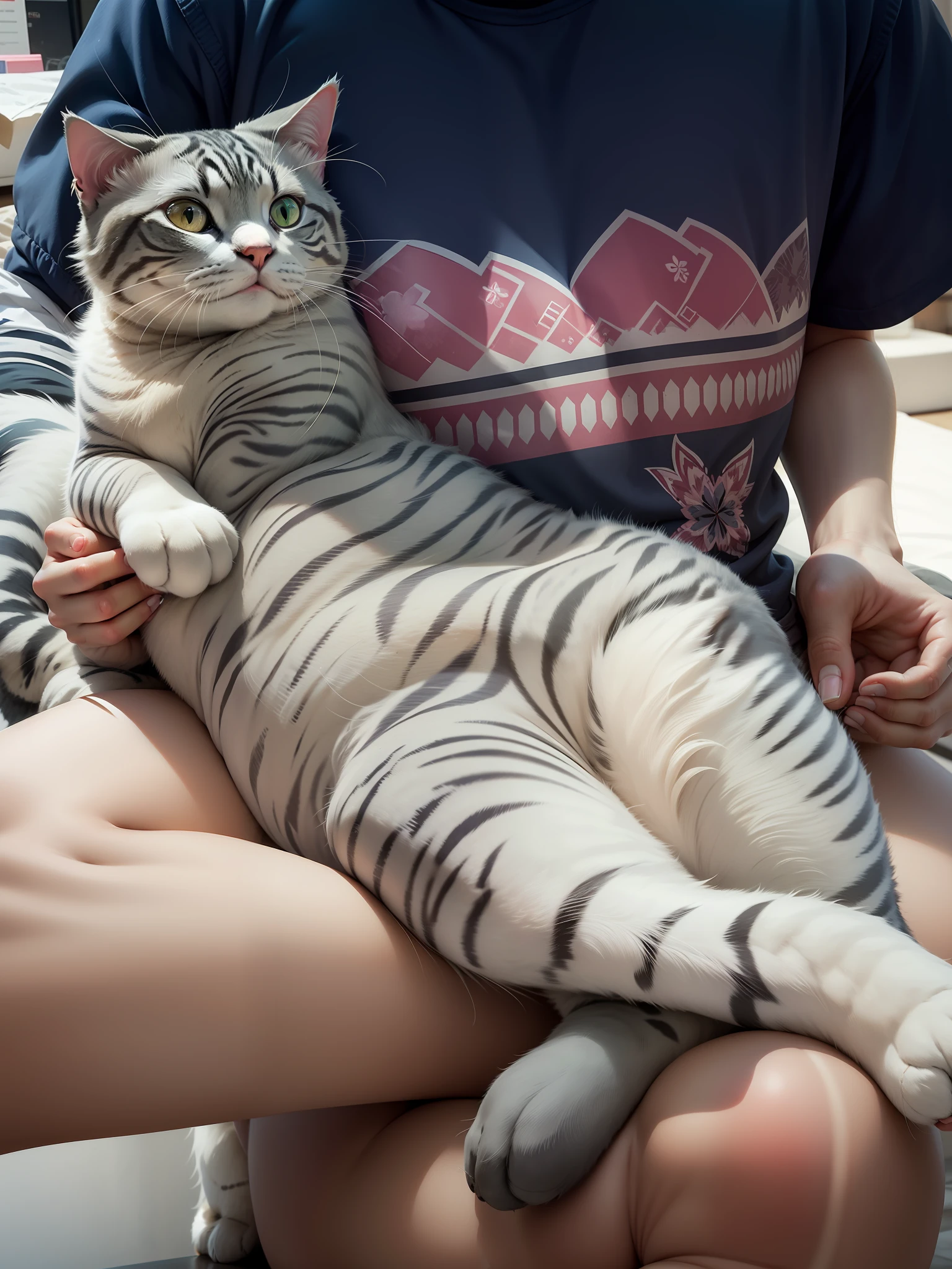 A fat grey tabby cat