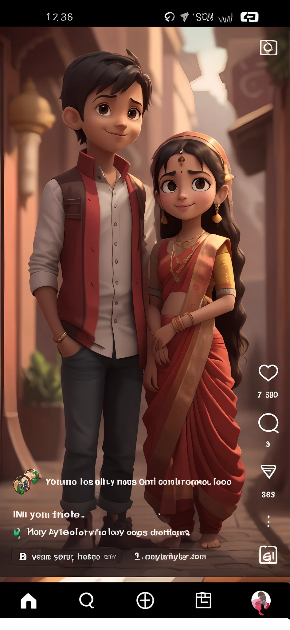 a couple of kids standing next to each other in a street, hindu aesthetic, animated movie still, beautiful avatar pictures, indian girl with brown skin, animated movie shot, hindu, hindu art, cute cartoon, pixar art 3d, trending on character design, hinduism, photorealistic disney, still from a movie, indian style, movie still promotion, beautifully designed character