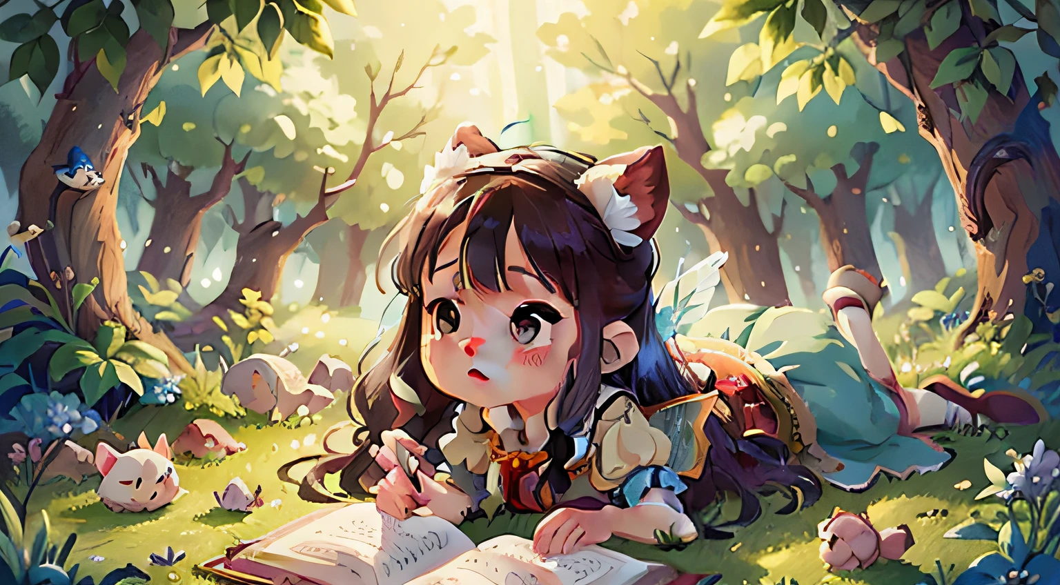 "Fairy tale picture book,exquisite illustration,Soft and delicate colors,Amazing visuals,A scene full of magic,cute character,Happy storyline,Arouse the imagination of boundless,A warm and dreamy experience。"
