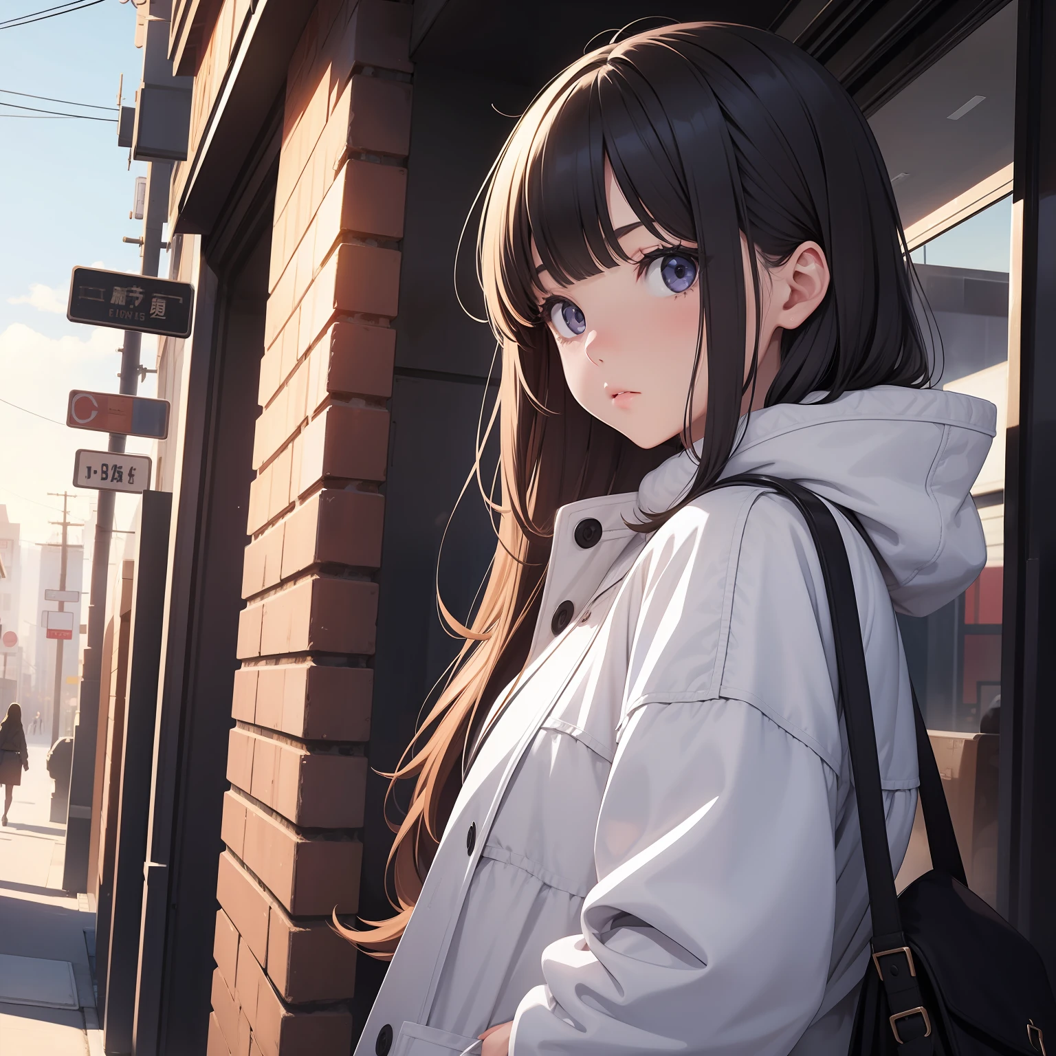 illustratio、girl with、Oversized coat、early evening