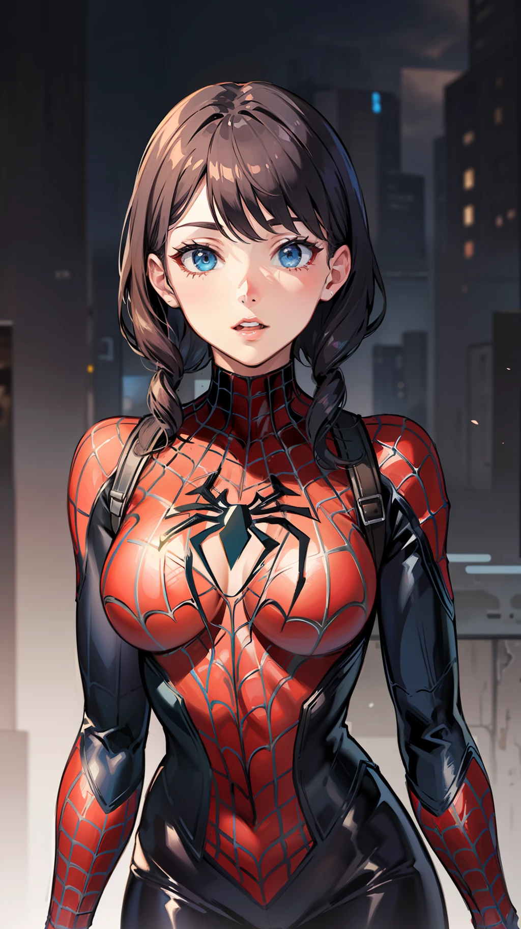 The female version of Spider-Man，Sexy suit，Feminine standing，Head all inclusive，without showing face