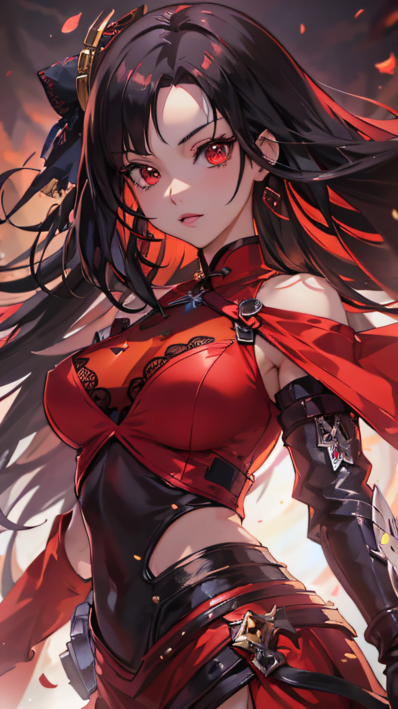 anime girl with long black hair and red cape, rin tohsaka, extremely detailed artgerm, by Yang J, black - haired mage, badass anime 8 k, style artgerm, by Kamagurka, artgerm on artstation pixiv, portrait of tifa lockhart, seductive anime girl, ! dream artgerm, ayaka genshin impact
