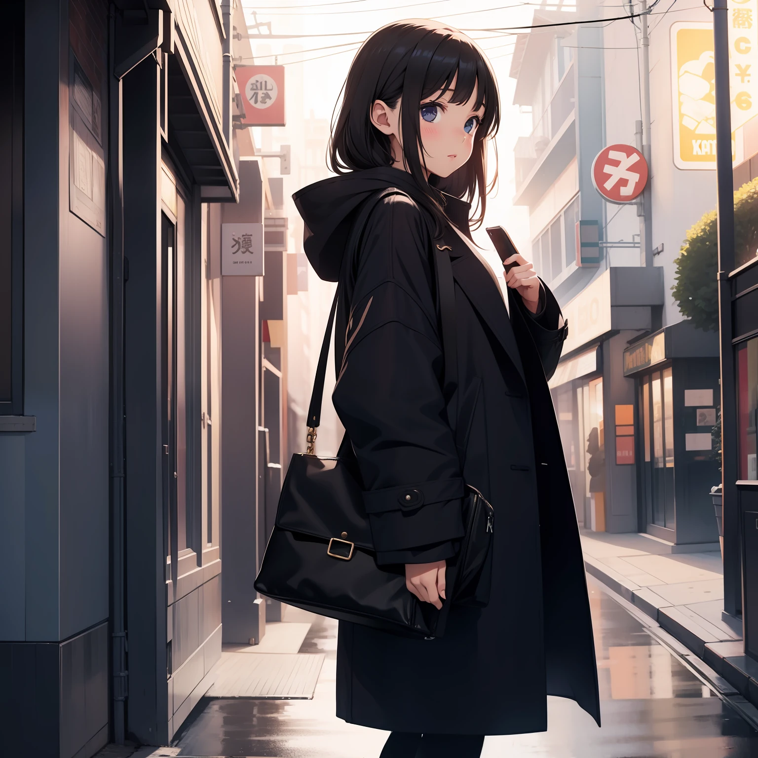 illustratio、girl with、Oversized coat、early evening