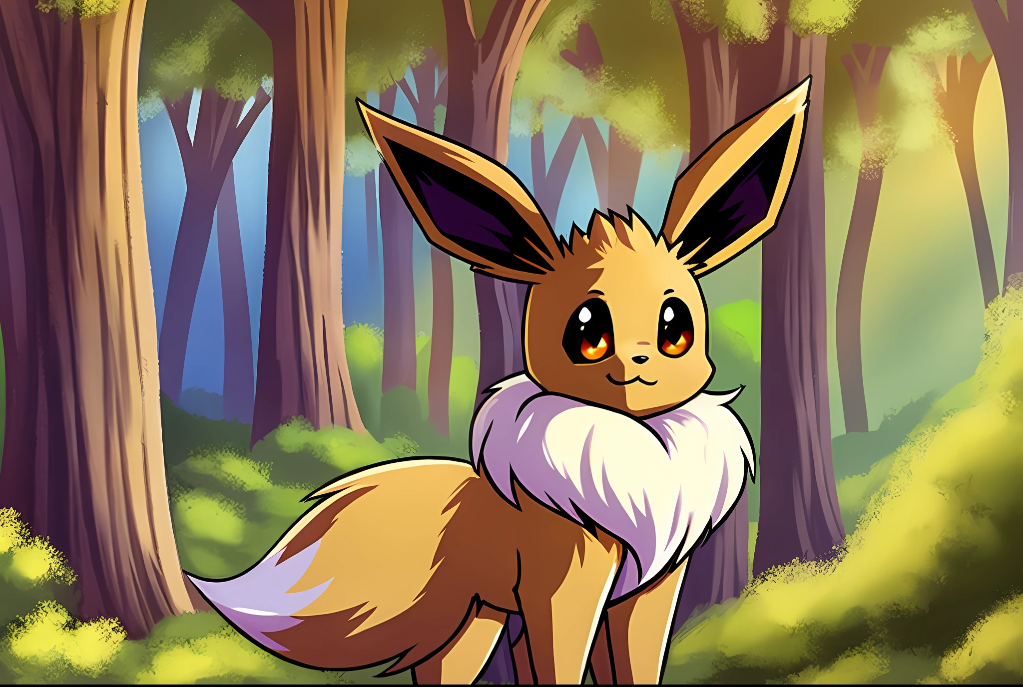 Eevee estilo anime em uma floresta