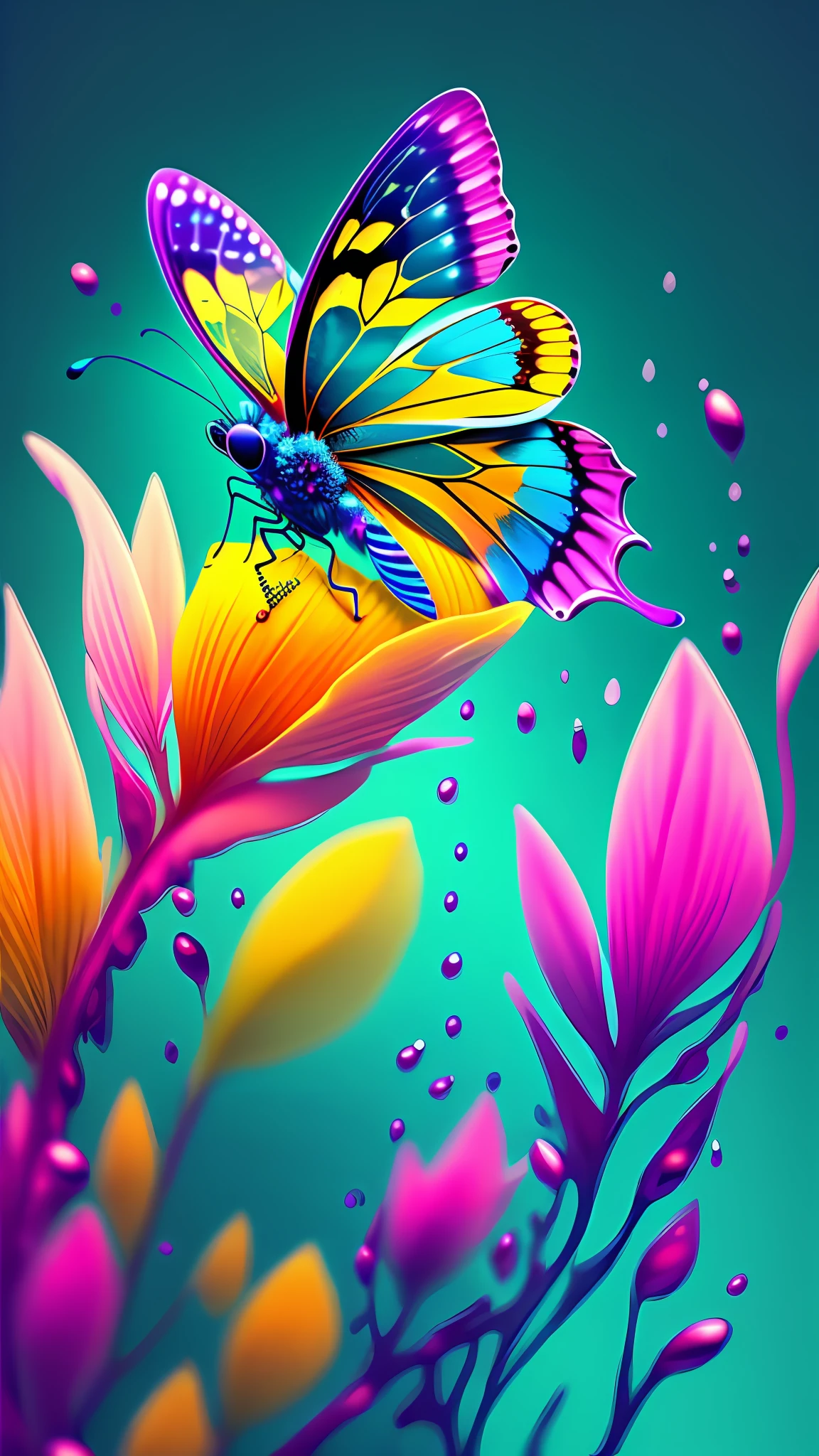 Vibrant Colors butterfly in water, vagalumes, 4k