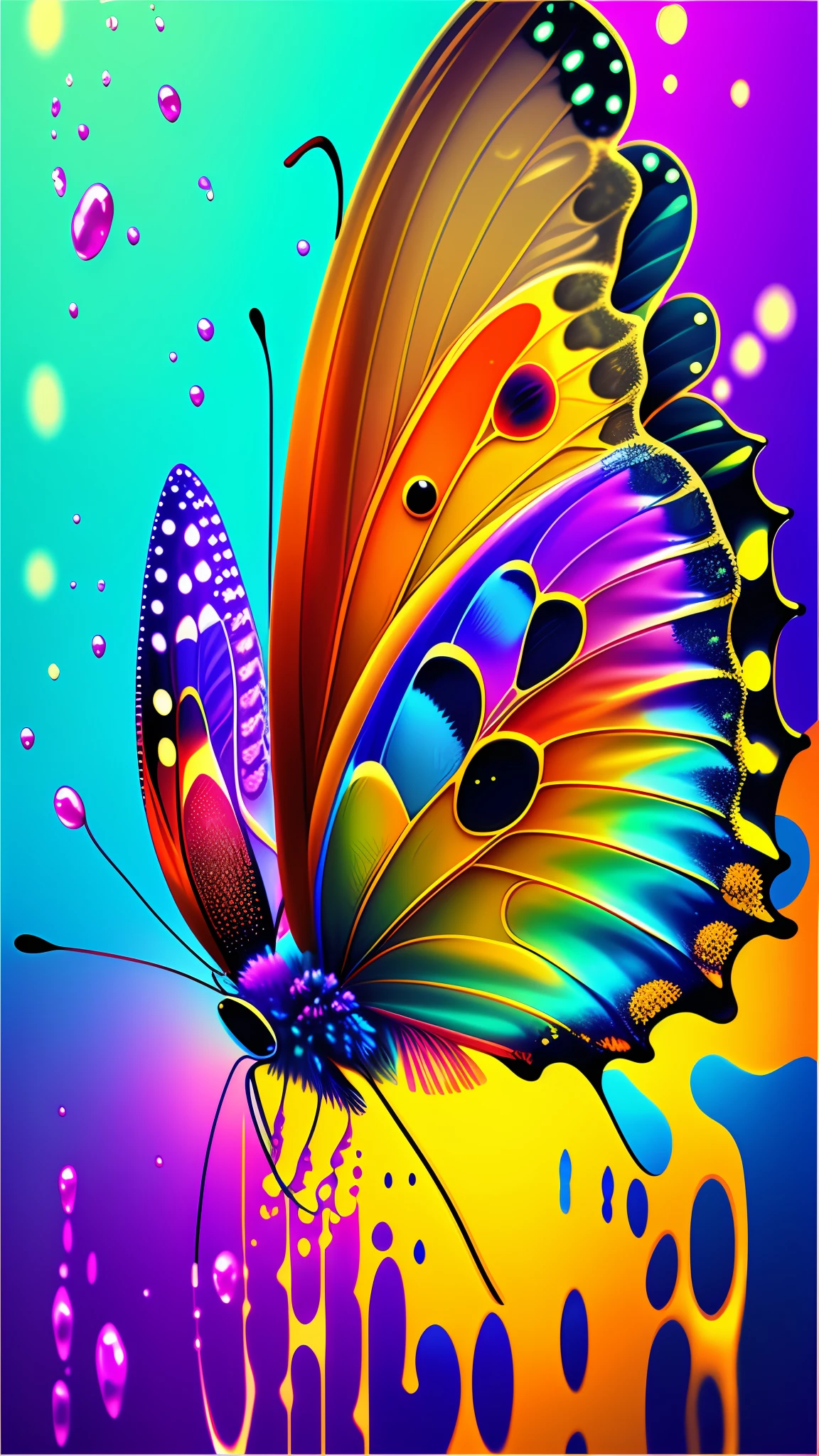 Vibrant Colors butterfly in water, vagalumes, 4k