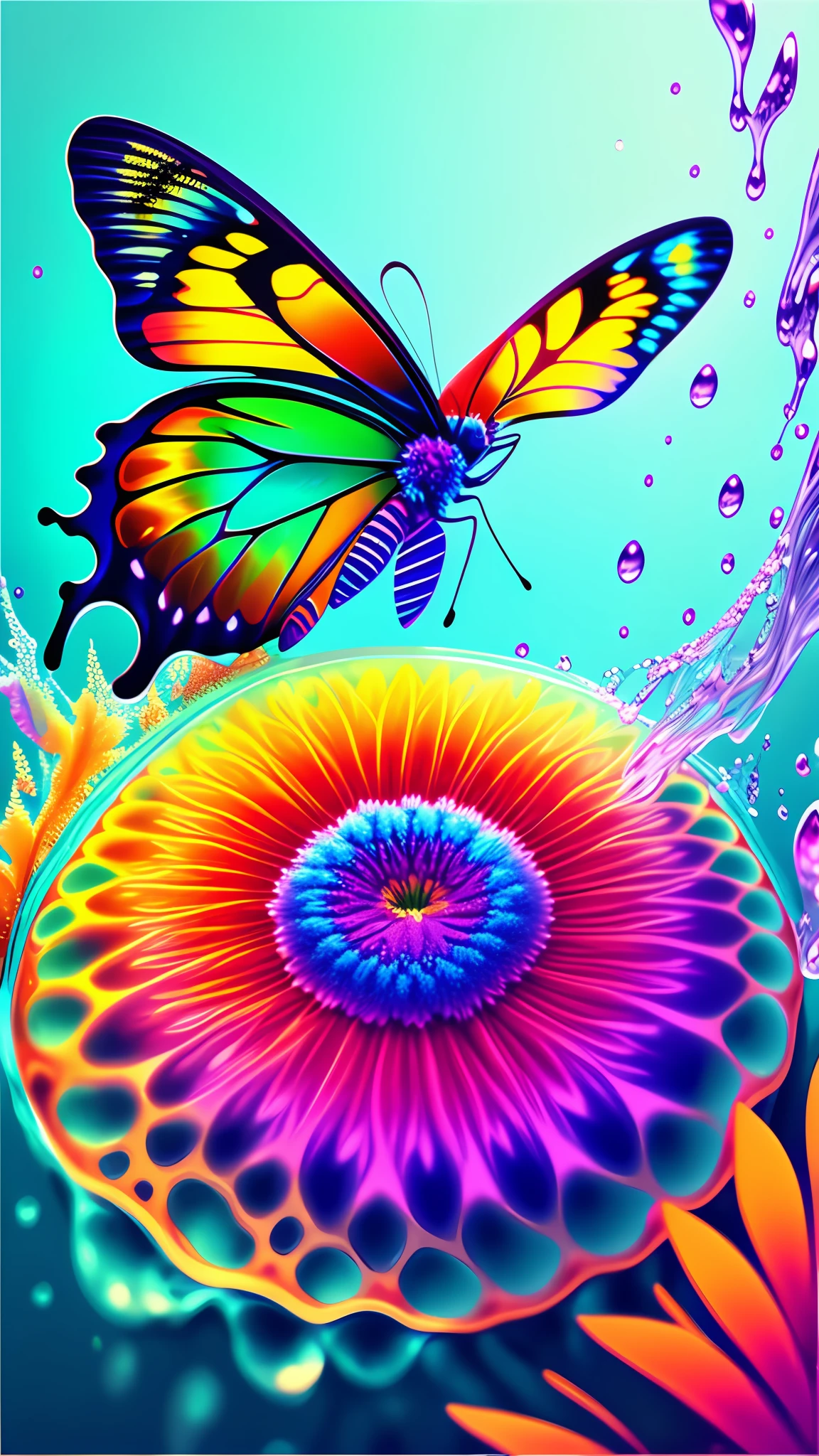 Vibrant Colors butterfly in water, vagalumes, 4k