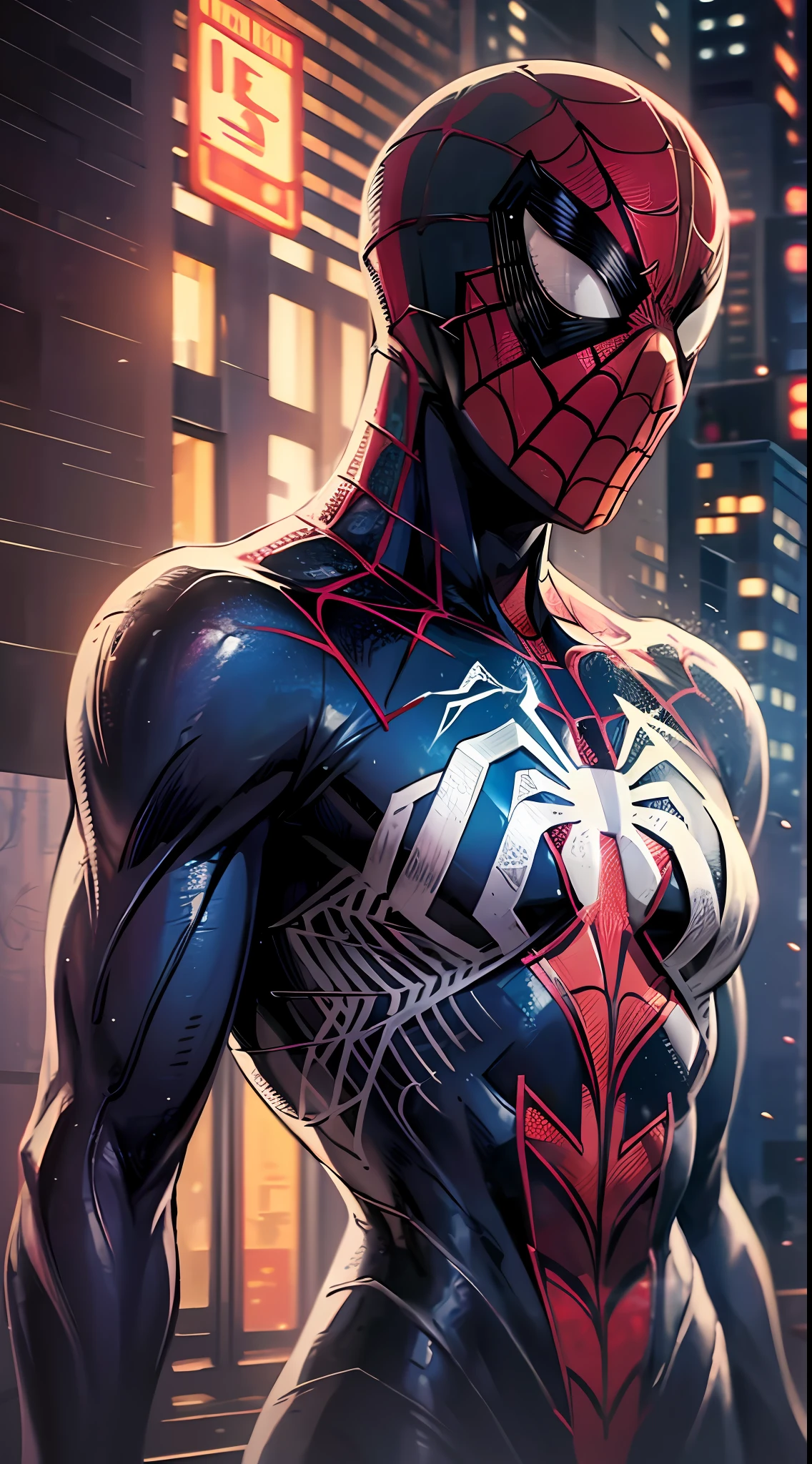 spider man, organic-looking outfit, gooey testura, symbiote, white eyes, fine art, cinematic scene, highly detailed detailed cinematic rendering, ultra photorealistic raytricing, with cinematic lighting