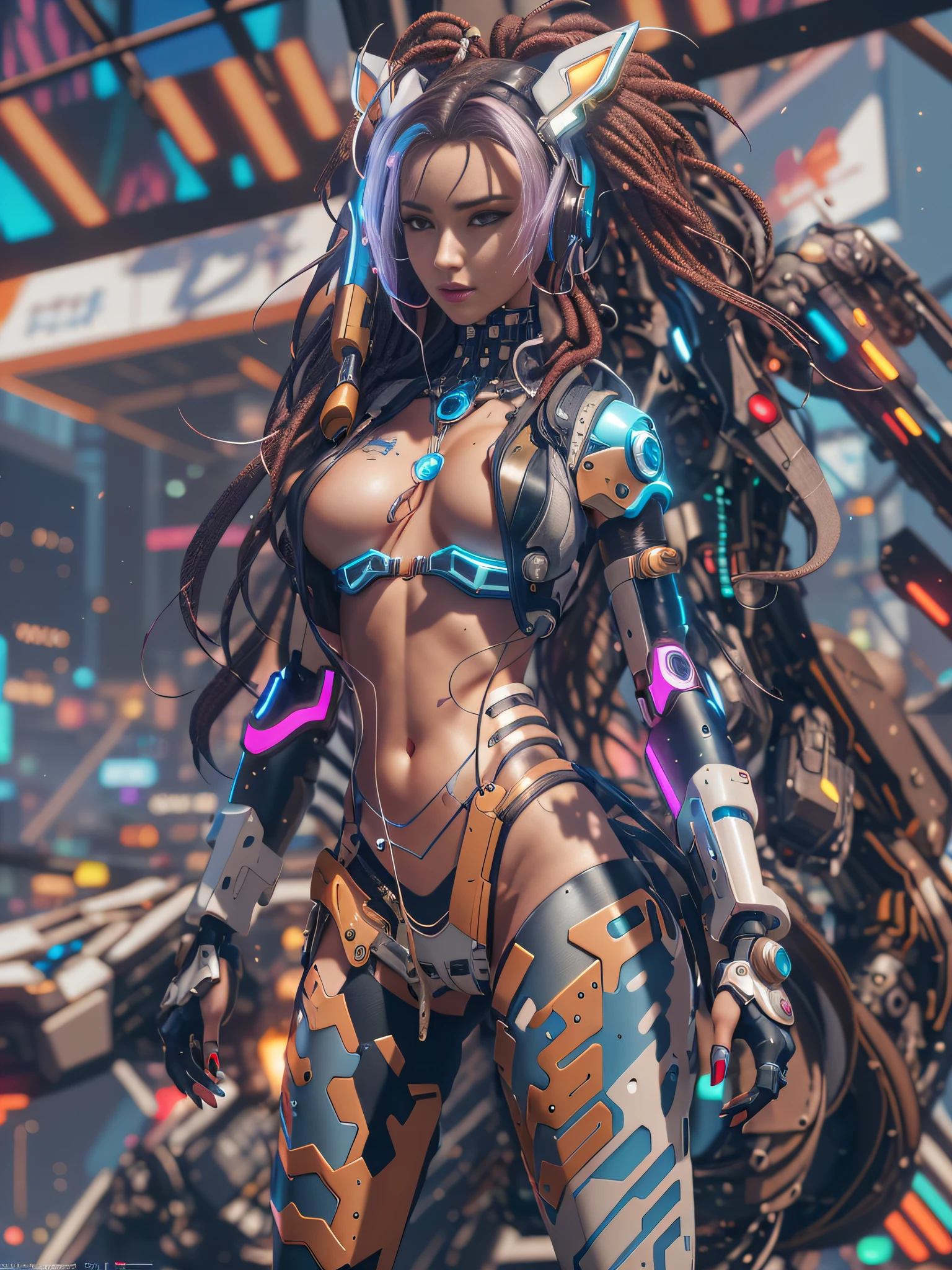 a close up of a woman with a futuristic body and headphones, cyberpunk anime girl mech, digital cyberpunk anime art, girl in mecha cyber armor, female cyberpunk anime girl, cyberpunk anime girl, digital cyberpunk - anime art, anime cyberpunk art, cute cyborg girl, cyberpunk beautiful girl, cyberpunk 2 0 y. o model girl, cyberpunk angry gorgeous goddess