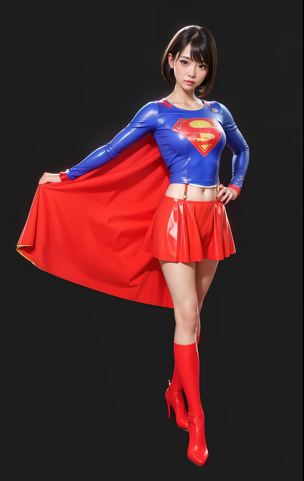 Leggy、stockings、super girl、supergirl、Bishoujo Warrior、a beauty girl、fight、Female Warrior(8k、RAW Photography、top-quality、masterpiece:1.2)、The ultra-detailliert、Hyper-Resolution、(realisitic、photos realistic:1.37)、portlate、High detail RAW color photos、professional photograpy、highly detailed and beautiful、ighly detailed、8k wallpaper、Amazingly detailed、huge filesize、Official Art、the Extremely Detailed CG Unity 8K Wallpapers、Very detailed beautiful girl、extra detailed face、extremely detailed eye、highlydetailed skin、 extremely detailed fingers, highly detailed nose, highly detail mouth, perfect anatomia, highly detailed back ground, Very detailed clothes, 1girl in, (20:1.2), in her 20s, Cute little girl s, Realistic body, 小柄, fair white skin, glistning skin, slim body, handsome body, A dark-haired, shorth hair, (bangss:1.2), a smile, cute little, zora々Right, cute face, lifelike face, Delicat eyes, drooing eyes, an lingerie, see -through, 耳Nipple Ring, looking at the viewers, facing the front there、Standing posture、Contrapo、动态照明