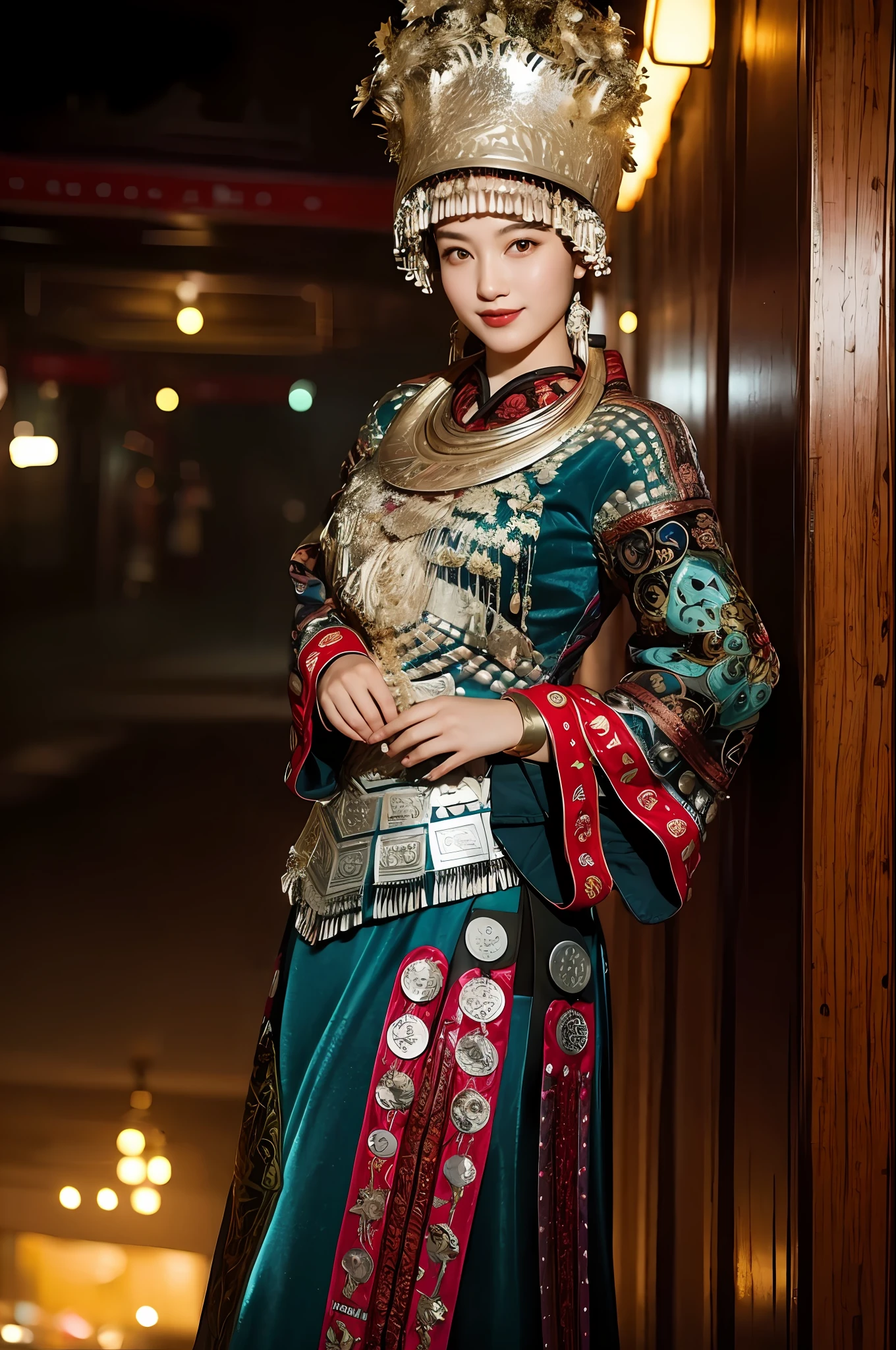 Best quality at best,超高分辨率,offical wallpaper,(Fidelity:1.4),(1girll),(18-year-old girl),Slim,Detailed face,beautidful eyes,(ssmile:0.6),looking at viewert,(火焰,exteriors,boisterous)非常详细的 CG 统一 8k 壁纸,light in face,cinmatic lighting,Yi,Exquisite gold and silver jewelry , Red, Black clothes,full bodyesbian,tmasterpiece,hyper realisitc,32K,非常详细的 CG 统一 8k 壁纸,Best quality at best
