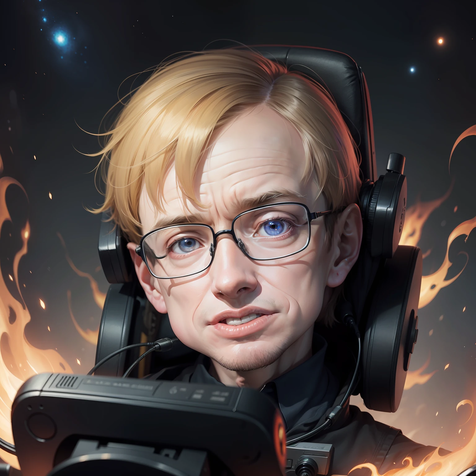 Stephen Hawking is a yang,25 years old, close range picture, studying for class