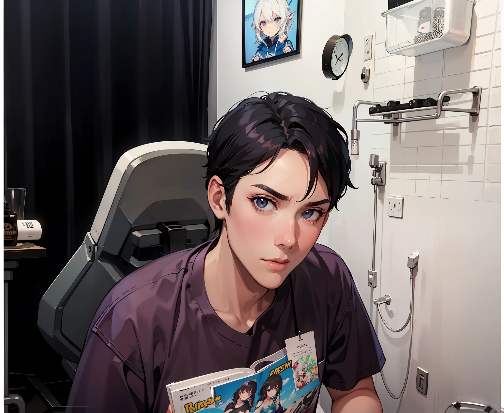 Straight hair、grey eyes