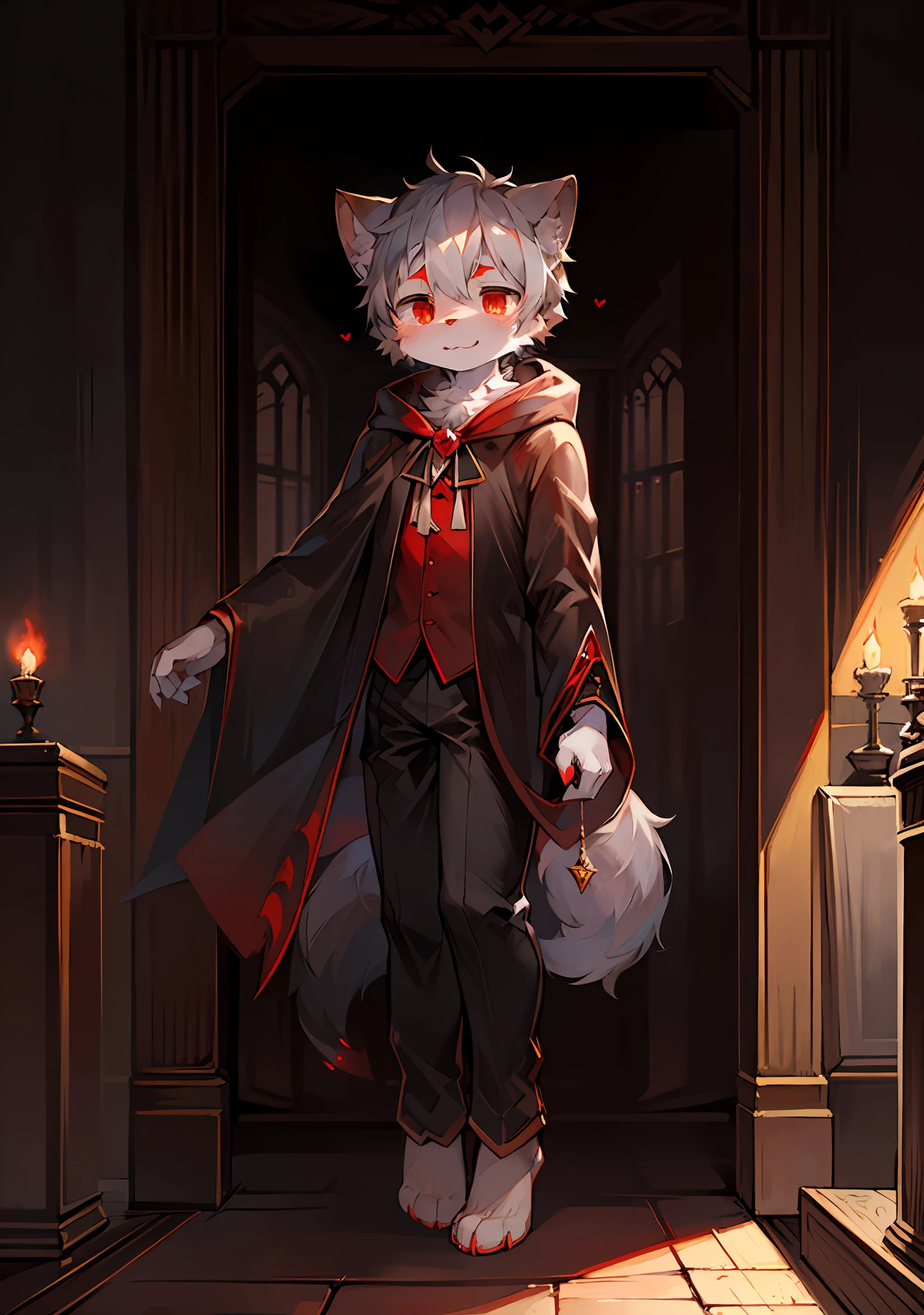 (dark environment:0.8),masterpiece, high quality, absurd res, digital painting \(artwork\), by dagasi, yupa,kiyosan,(anthro,fluffy fur,character focus:1.1),anthro male cat,short hair,portrait, bright eyes,panorama,character focus.(detailed background:0.7),solo,furry,furry male ,male focus,anthr,(Full body fur, fluffy tail, white fur,red eyes,gray hair:1.2),(long canines,vampire, cape:1.2),(interior,night, castle, coffin:1.1)
