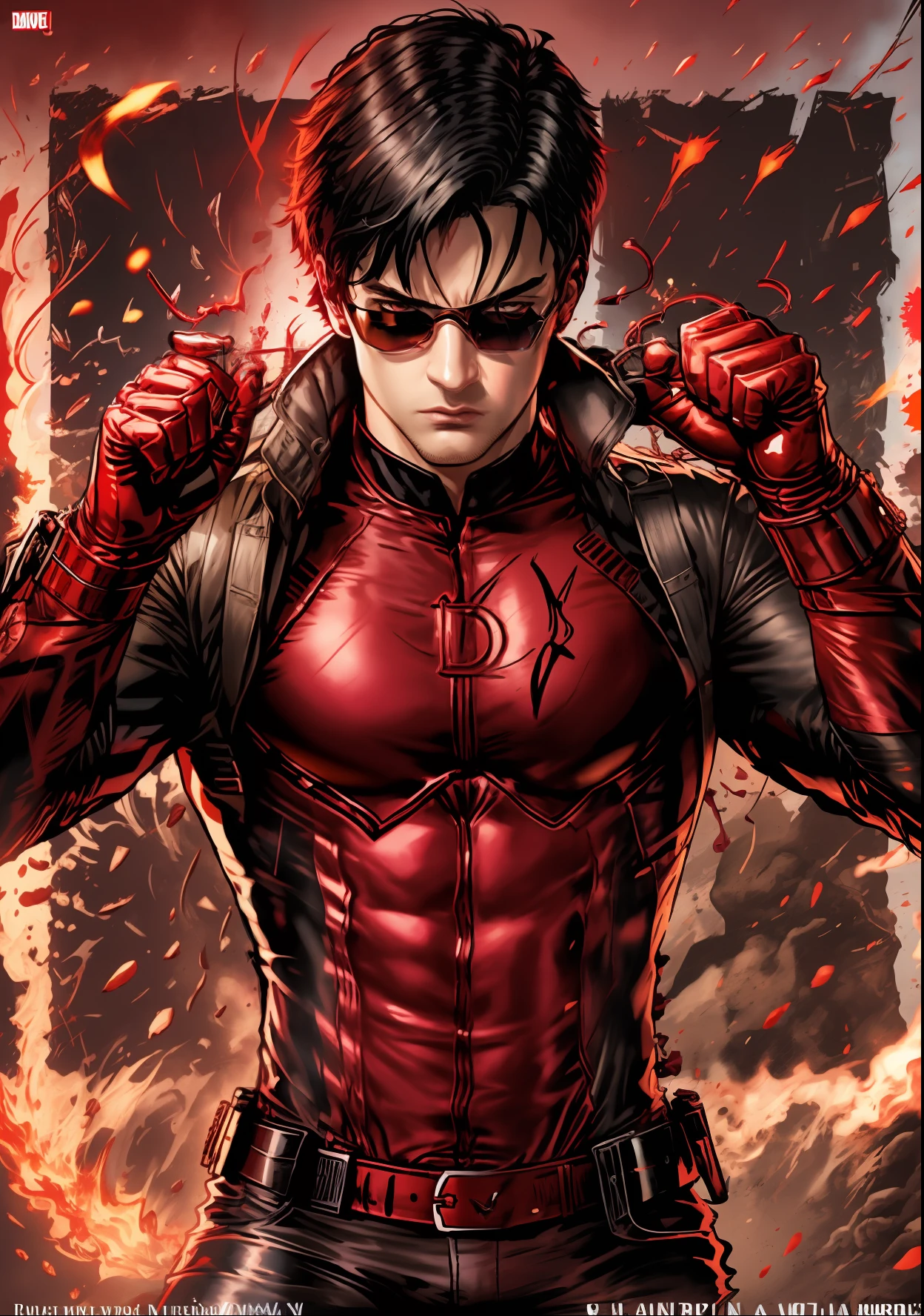 Criar Matt Murdock(daredevil) of black glasses, terno, empoderado, Appearance of intimidating