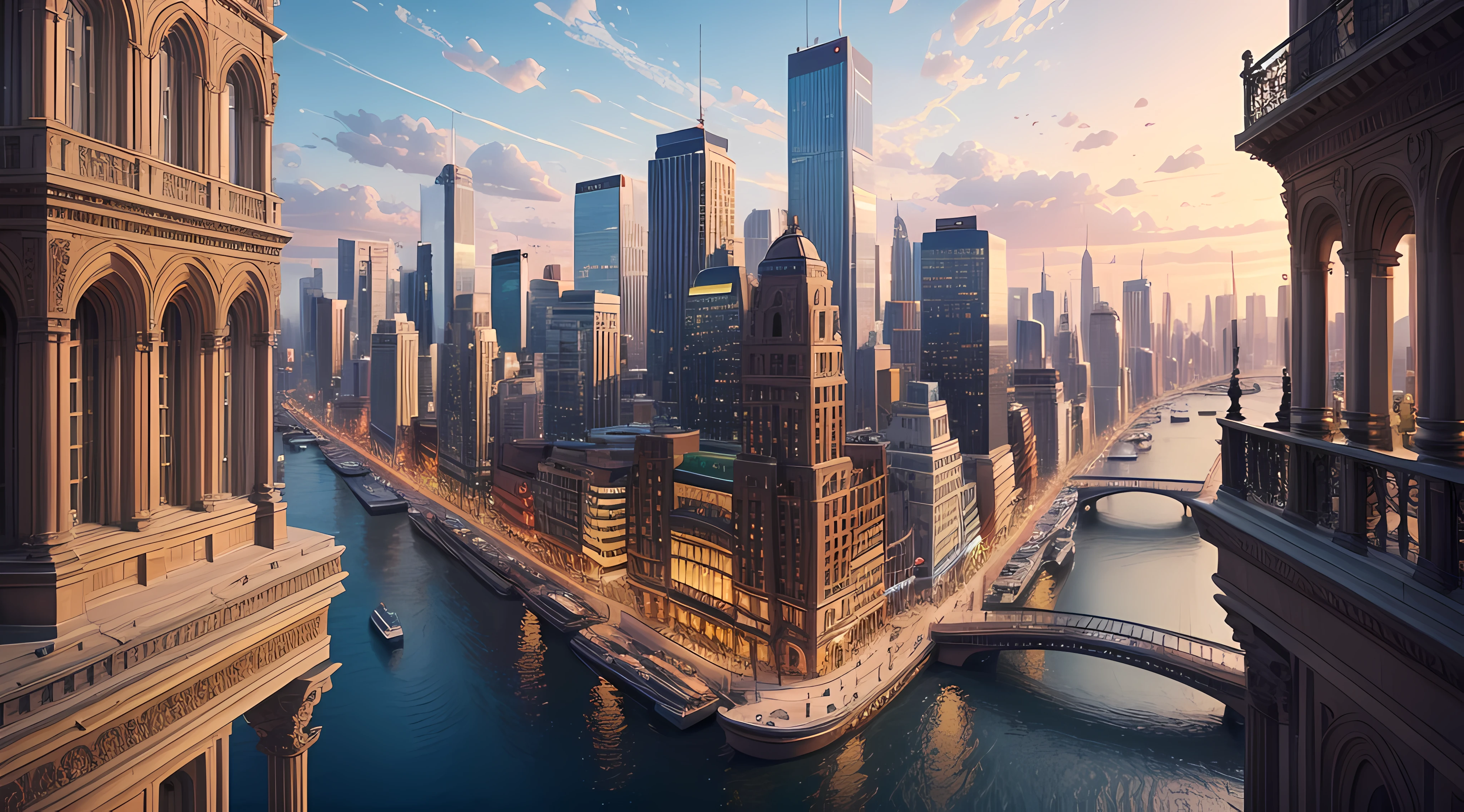Bustling city,(Very detailed CG unity 8k wallpaper),most beautiful artwork in the world,Professional majestic landscape painting,iintricate,high detal,sharp fokus,dramatics,Realistic painting art --auto