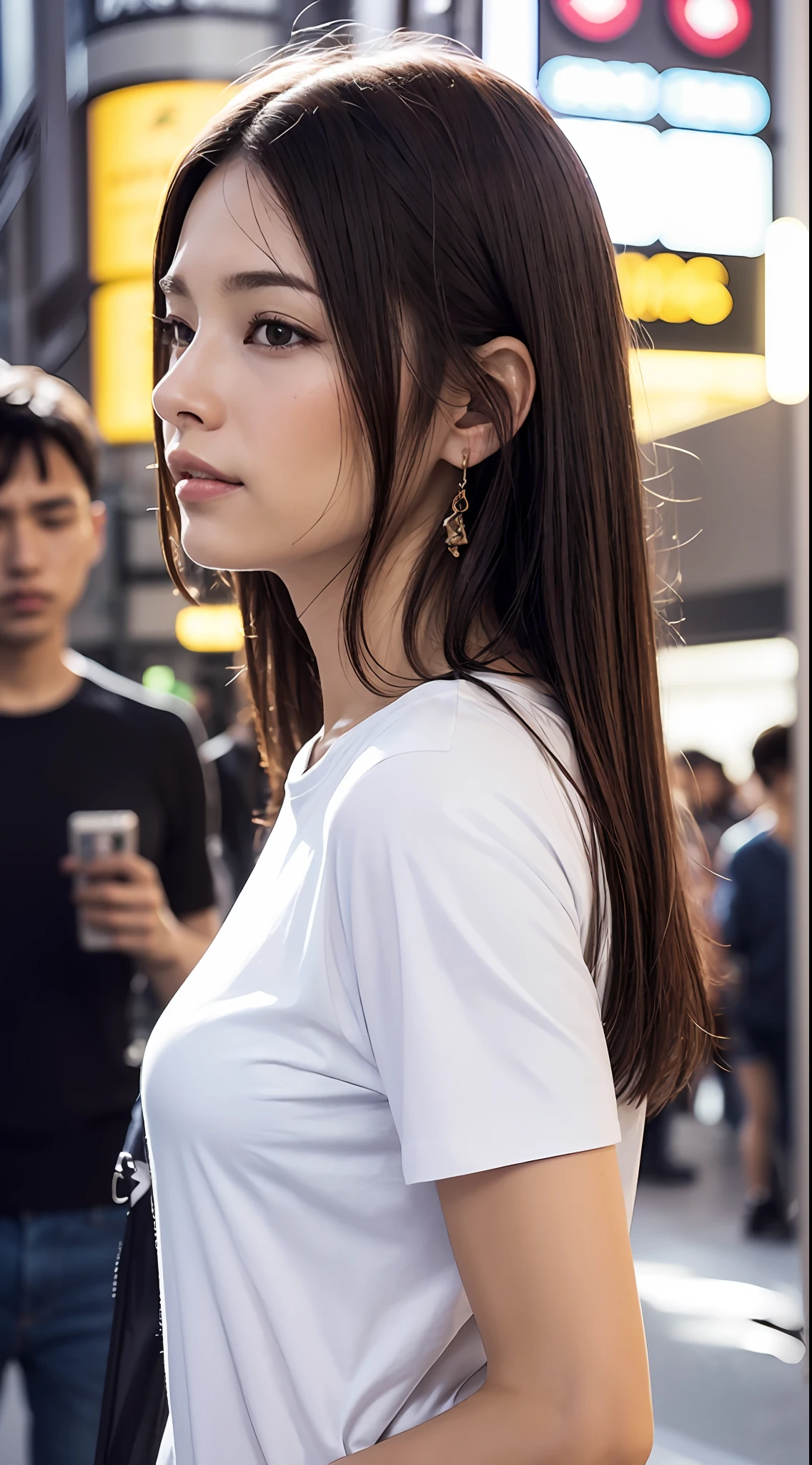 doress、(Photorealsitic:1.4)、(hyper realisitic:1.4)、(realisitic:1.3)、(Smooth lighting:1.05)、(Improved lighting quality in movies:0.9)、32K、1girl in、20 years girl、Realistic lighting、Back lighting、Facial light、raytrace、(brightened light:1.2)、(enhanced quality:1.4)、(Top quality real texture skins:1.4)、finely eye、finerly detailed face、Fine quality eye、(Tired, sleepy and satisfied:0.0)、 close up of face、tshirts、(enhance body line mood:1.1)、(Increase the beauty of skin texture:1.1)、((fukada kyoko))、TOKYOcty、Roppongi、nightclubs、dance、