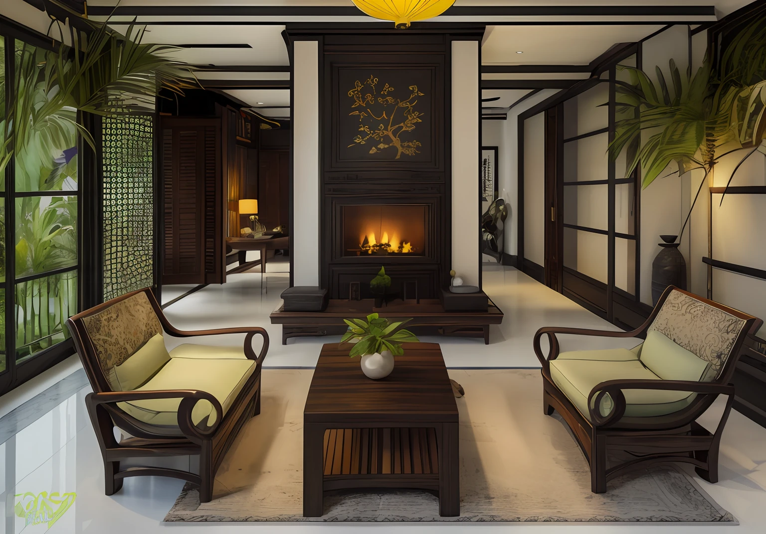 indochine, reality, wooden floor, chage sofa., green sofa