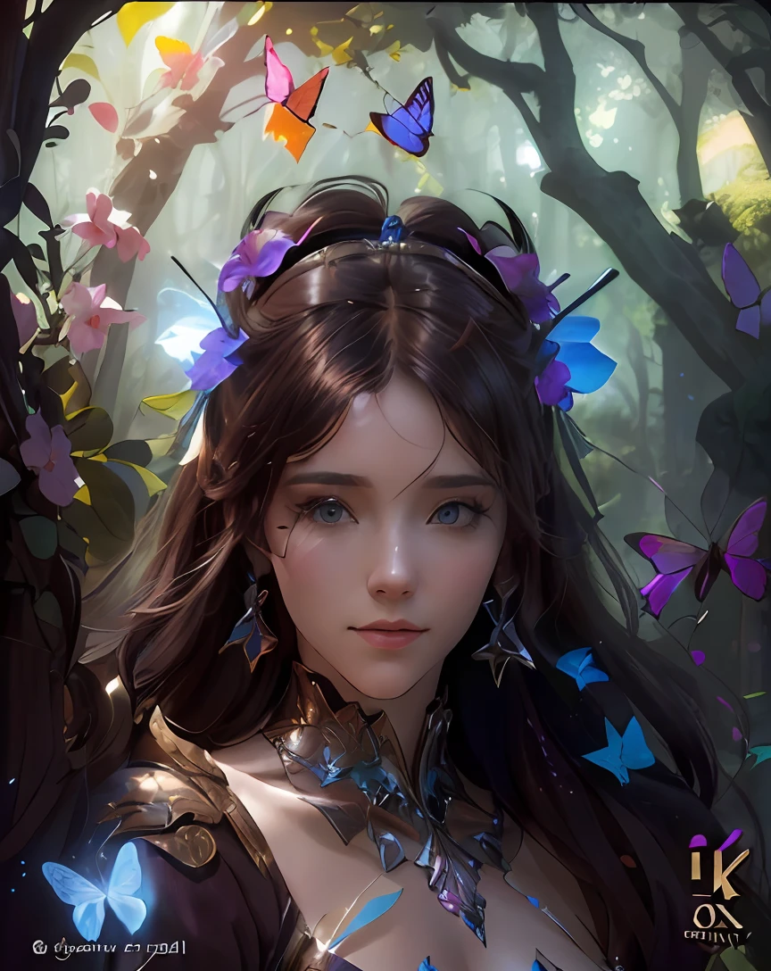 a close up of a woman with a butterfly on her head, 8k high quality detailed art, Artstation contest winner, artgerm ; 3d unreal engine, artgerm julie bell beeple, deviantart artstation cgscosiety, fantasy art behance, unreal engine render + a goddess, cgsociety 8k, cgsociety 8 k