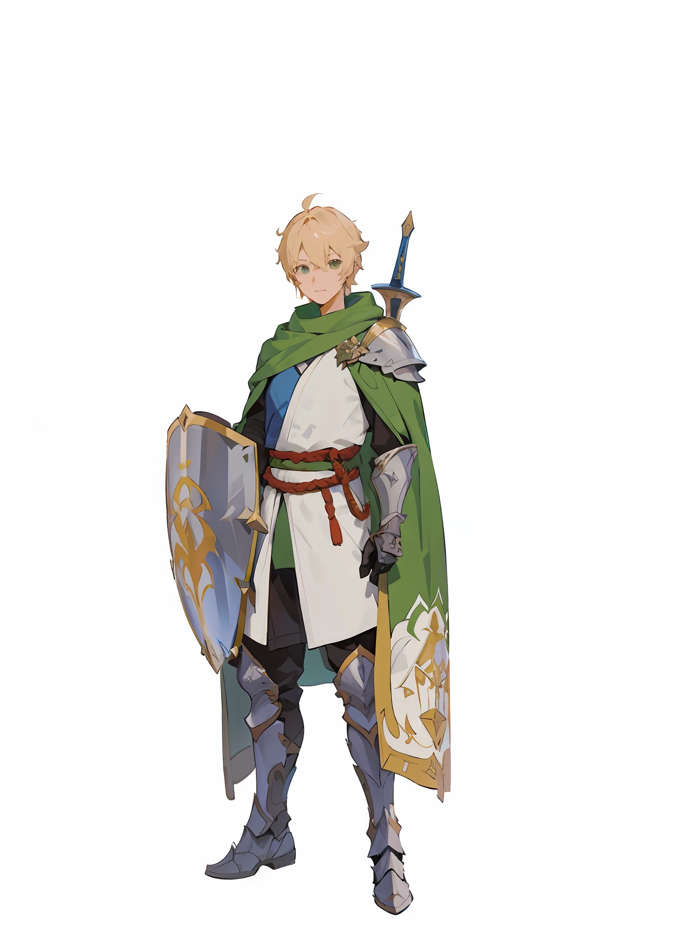 Wear full armor,anime character with sword and shield in hand, Alfrik guards, ( ( concept art of character ) ), final fantasy tactics character, official character art, A human male paladin, offcial art, cushart krentz, cushart krentz, rpg portrait full body, casimir art, Genshin impact's character, fullbody rpg portrait, Genshin
