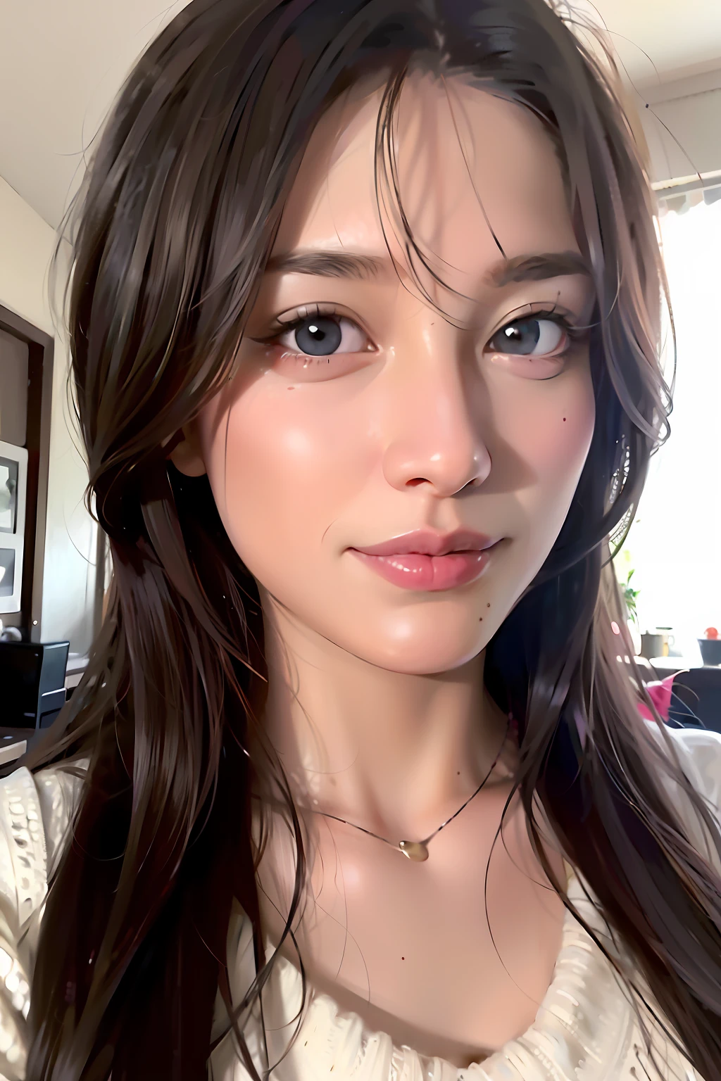 (realistic, photo-realistic:1.37),(8k, RAW photo, best quality, masterpiece:1.2), cute, ultra-detailed,heart-shaped pupils,physically-based rendering, ultra high res, front lighting, looking at viewer,photorealistic,realistic, solo, photorealistic, best quality,extremely detailed face,extremely detailed eyes and face, beautiful detailed eyes,absurdres, incredibly absurdres,haunting smile,Messy hair, floating hair,