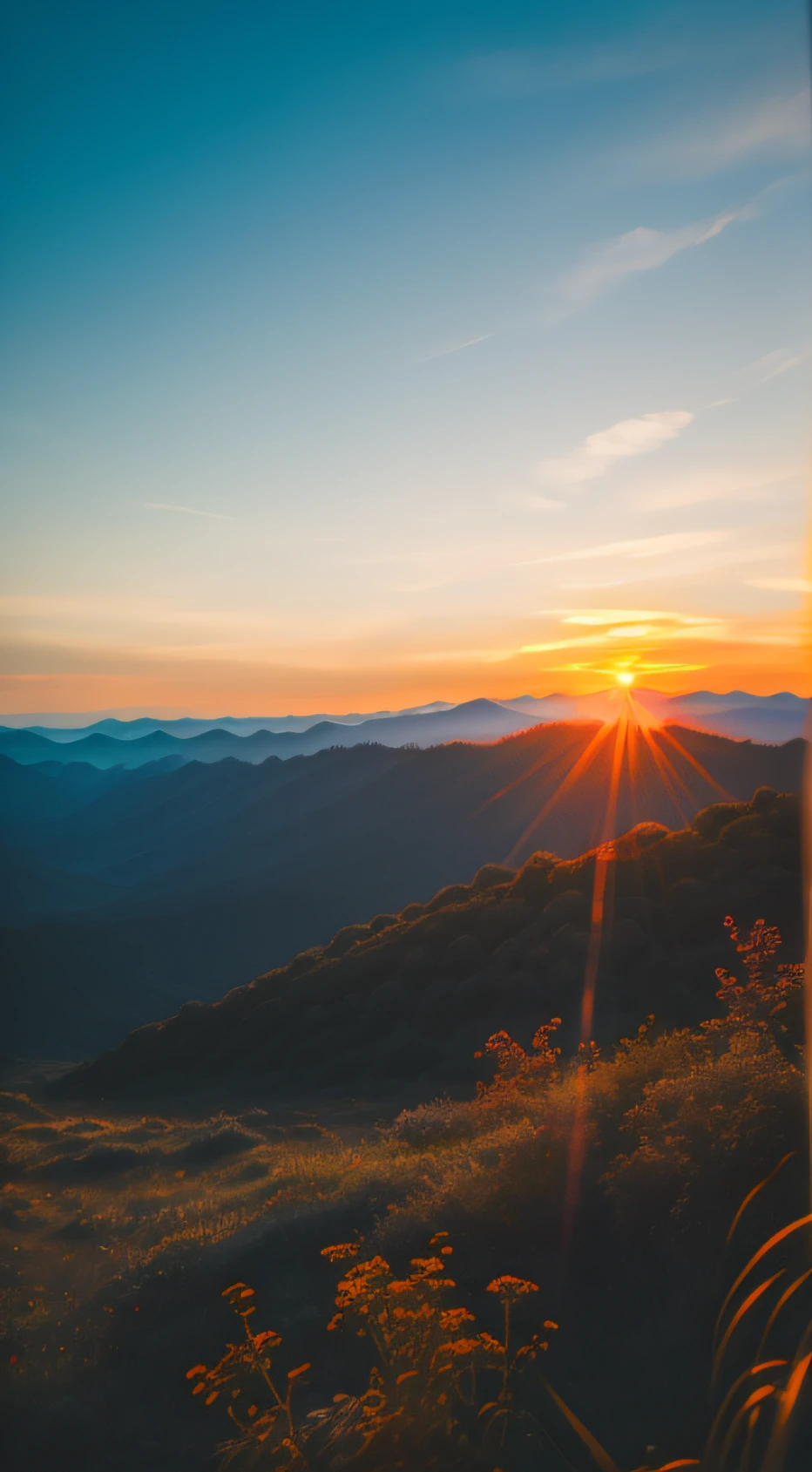 Sunset, evening glow, distant view, realistic, rich colors, gorgeous and colorful, wide-angle lens, shooting in the evening, positive film, naturalistic style, high-definition filming.