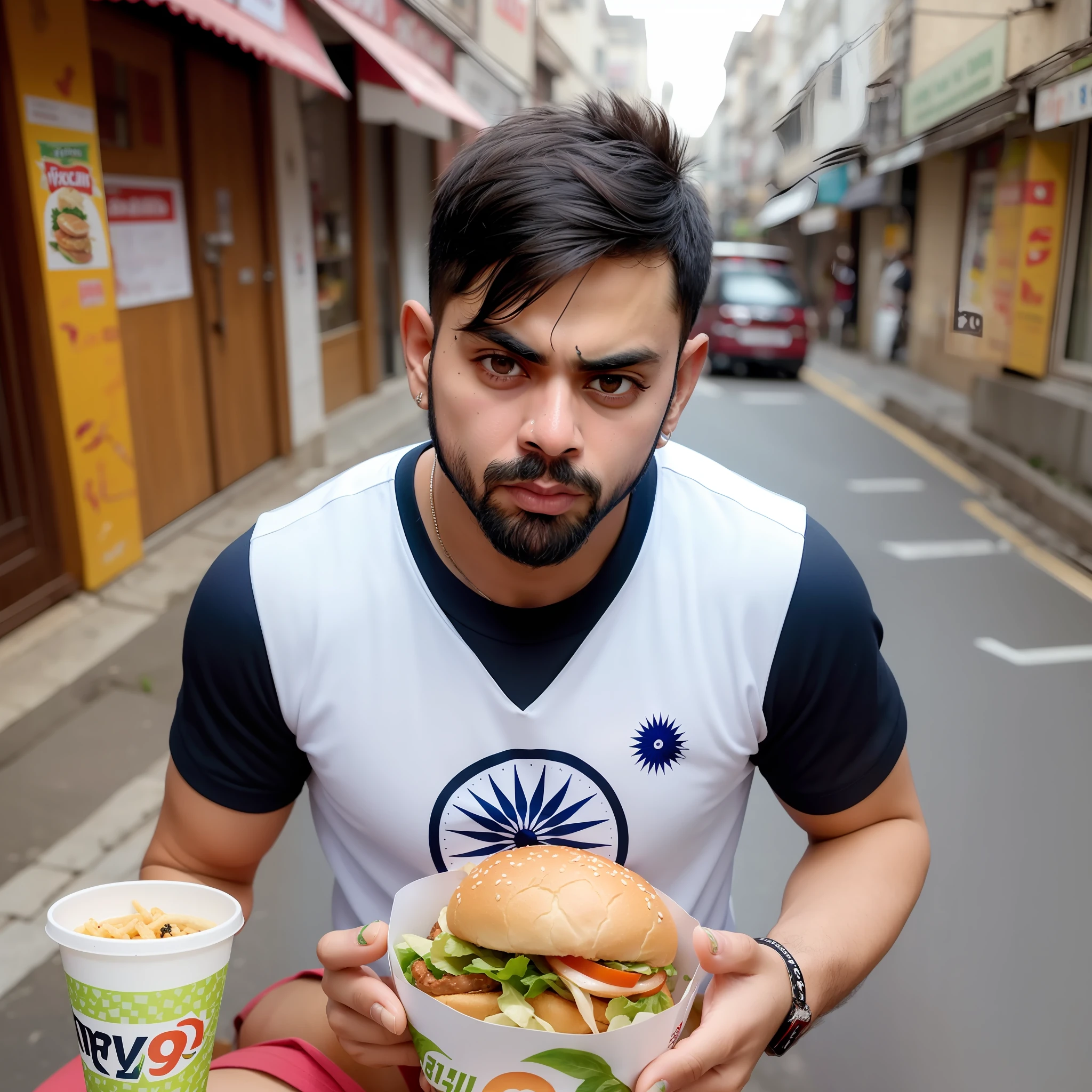 Virat Kohli eating fast food in Indian Street