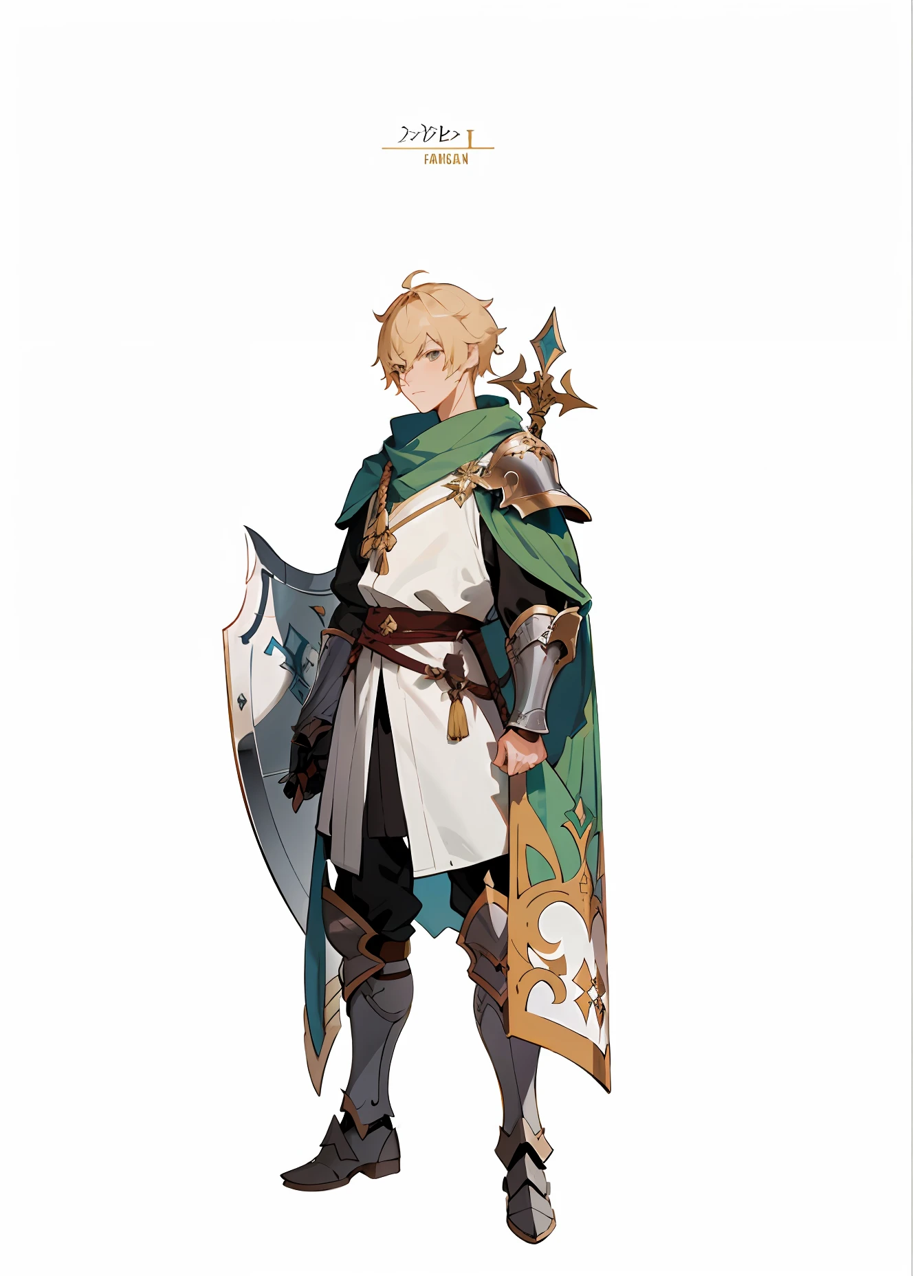Put on full armor,anime character with sword and shield in hand, Alfric's guards, ( ( concept art of character ) ), final fantasy tactics character, official character art, A human male paladin, offcial art, cushart krentz, cushart krentz, rpg portrait full body, casimir art, Genshin impact's character, fullbody rpg portrait, Genshin