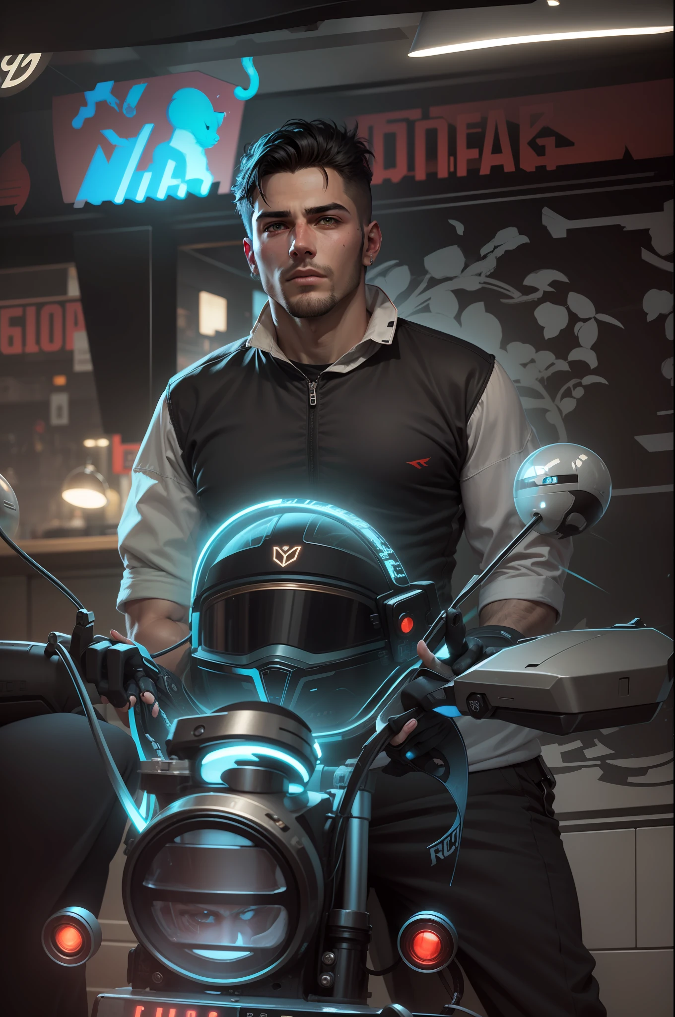 Change cyberpunk handsome boy ultra realistic with cat