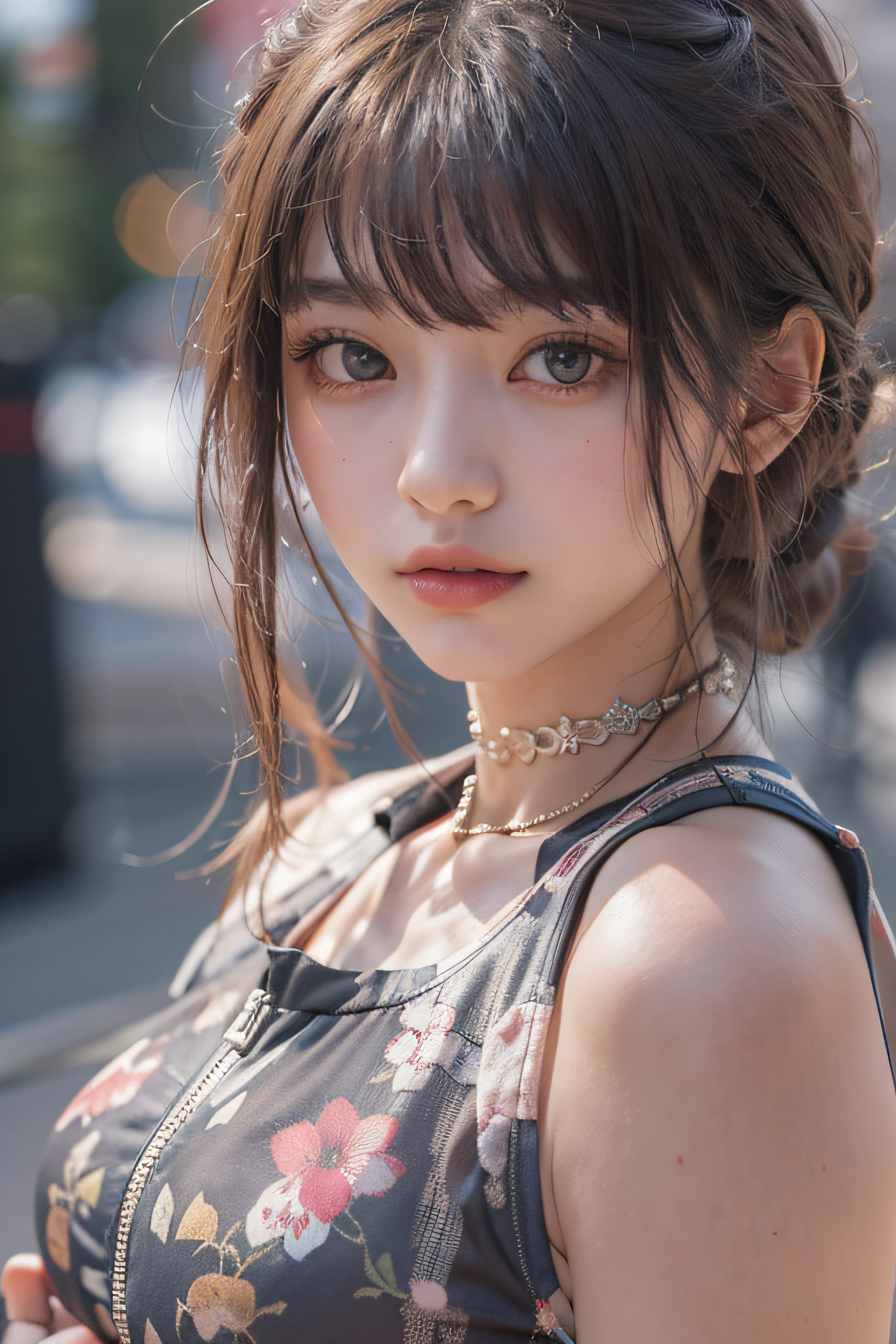 Best Quality Detail:1.2, realisitic, 8K UHD, hight resolution, 1girl in:1.2, The ultra-detailliert, High quality textures, intricate detailes, detaileds, Very detailed CG, High quality shadows, Detail Beautiful delicate face, Detail Beautiful delicate eyes, depth of fields, Ray traching, in her 20s, Pretty Kpop Girl, Korean Urzan Face:1.1, Slender face, ulzzang -6500-v1.1:0.6, pureerosface_v1, gloweyes, teak, Glossy lips, perfectbody, a choker、cleavage of the breast、 Brown hair、poneyTail:1.1, Street, Particle, look at viewr, Photorealsitic:1.4, ultra-detailliert, photos realistic, 4K 8K UHD Full Color RAW Photos, Fuji Film(Medium format:1.2), Hasselblad:1.2, Carl zeiss:1.1, Incredible dynamic range photography(UTIL_Art by Smoose-768:1.1), hight resolution, High pixel count, clear details, crisp image, Natural color reproduction, Noise Reduction, High fidelity, qulity, Software Improvements, Upscaling, Optimized algorithms, Pro-level retouching、((Shibuya, tokyo prefecture))、On the way to shopping、((Fashionable clothes with a very high design))、Casual Tracksuit: Sporty and casual tracksuit、Fashionable style