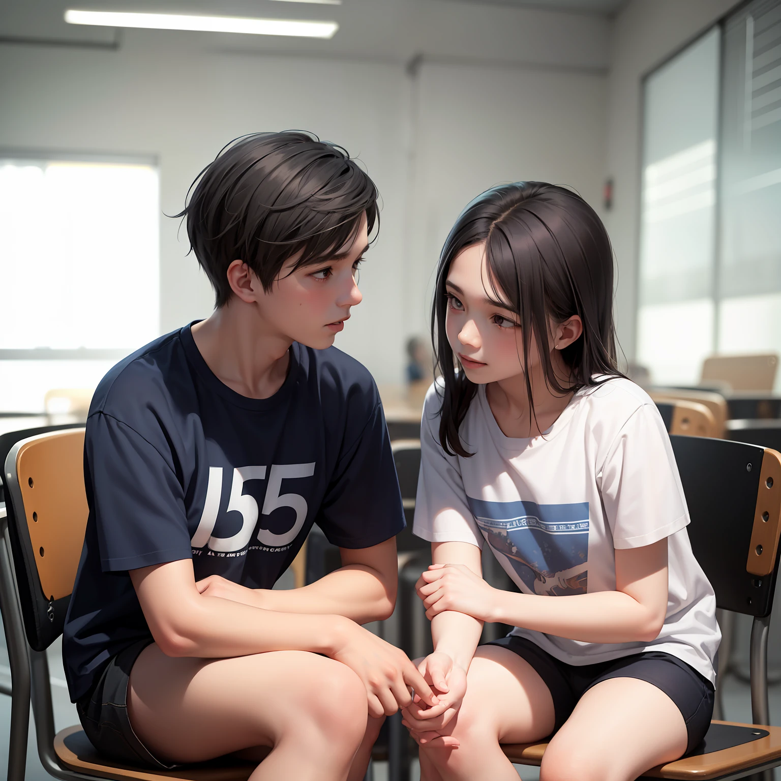 Two 15-year-old teenage friends chatting at school talk about being friends almost like siblings. (usar los mismo personajes)