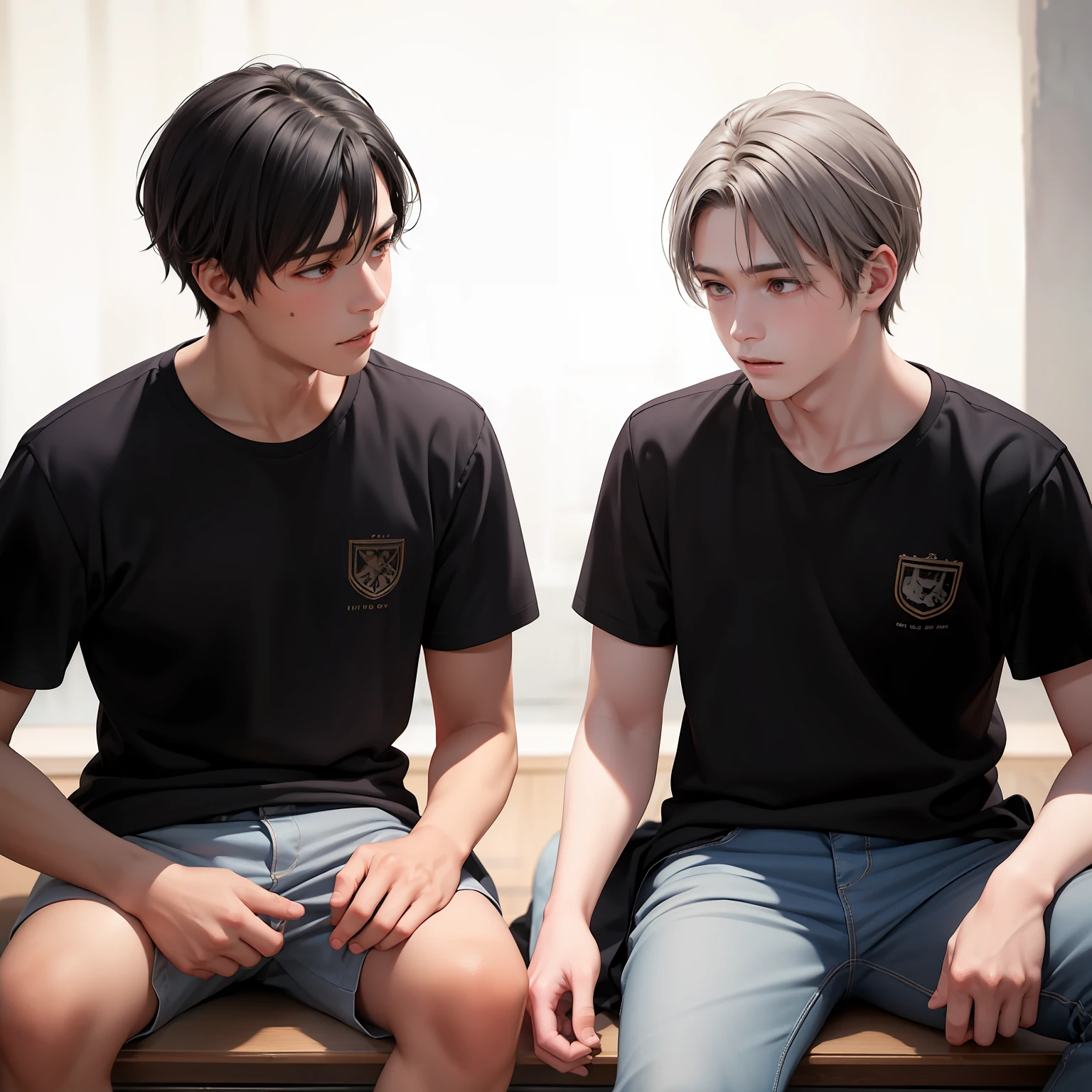 Two 15-year-old teenage male friends with dark skin and light gray hair at school share a secret that they are almost brother-like friends.....