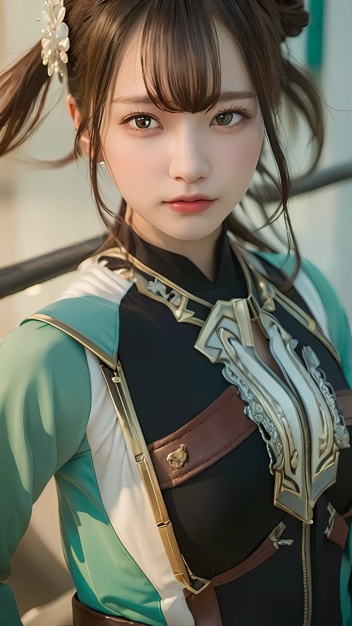 ((Best quality, 8k, Masterpiece: 1.3)), archer, character miya Mobile Legends: Bang Bang , Sharp focus: 1.2, Cute beautiful woman with perfect body: 1.4, Highly detailed face and skin texture, natural skin without makeup, Detailed eyes, arrow holding position, realistic, ultra detail