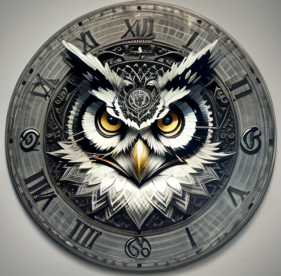 a logo with the theme of hypnosis an owl and a clock