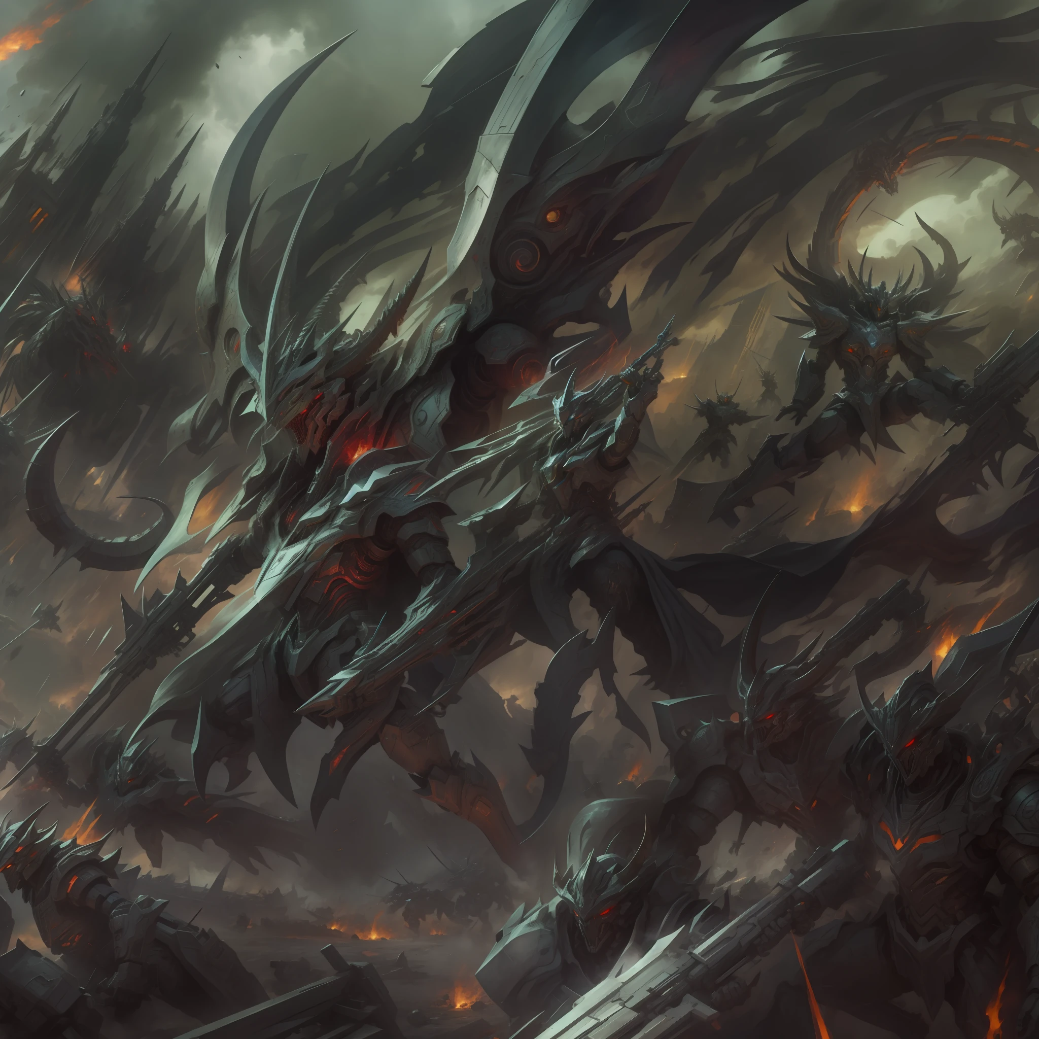 war art,Cool,mechs,Battle damage wind,Demon's horns