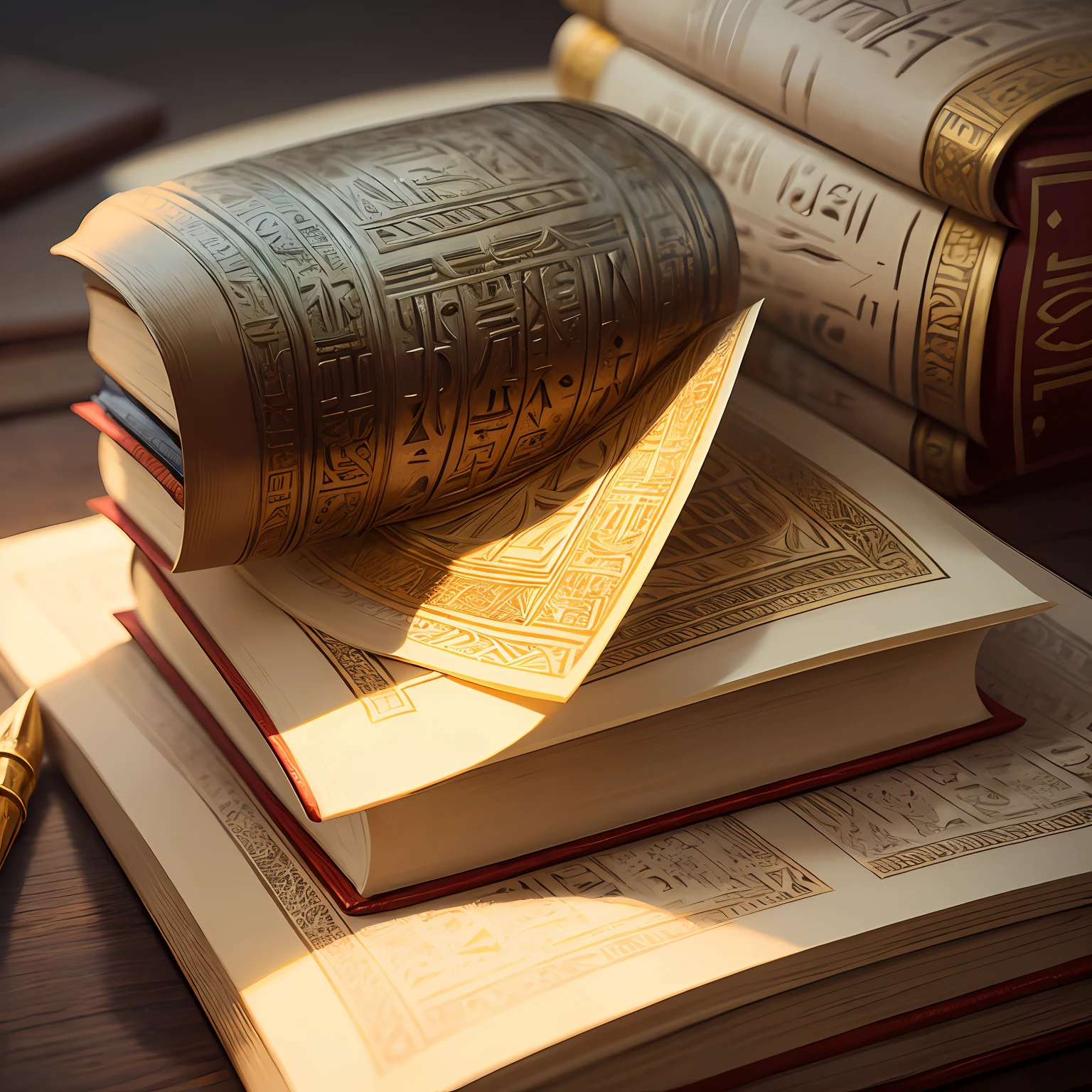 um livro em um templo egypcio, realista, detalhado --auto