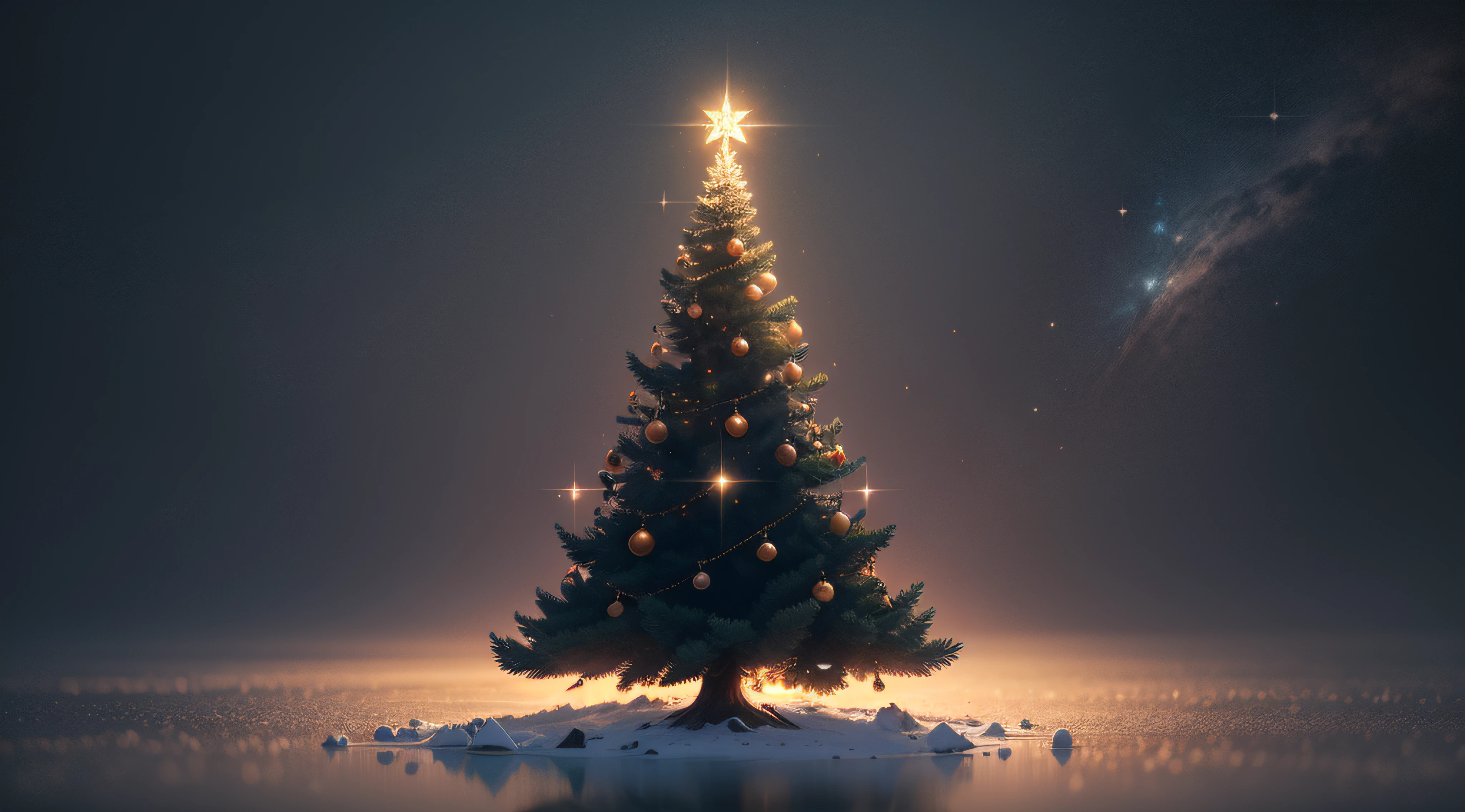 official art, unity 8k wallpaper, ultra detailed, beautiful and aesthetic, elegant, no human, photography installations, simple background, hyper-realistic, poetic intimacy, cute, Christmas tree of  full size, There is a margin at the top, There is a negative space at the top, lot of space for comment, vintage, Surrealism, Minimalism, cinematic lighting, sparkle, sparkle, high detail, Romanticism, negative space, masterpiece, best quality, UHD, high details