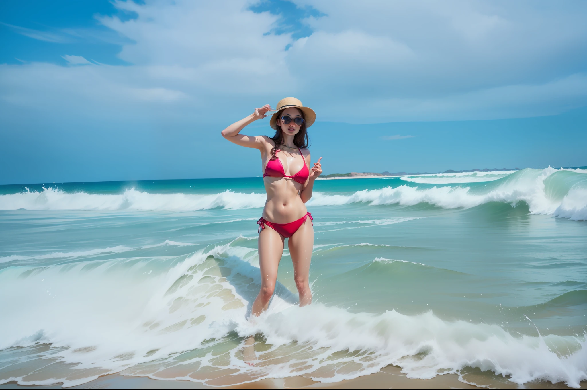sea beach,sandbeach,blue-sky,Beautiful woman with sunglasses