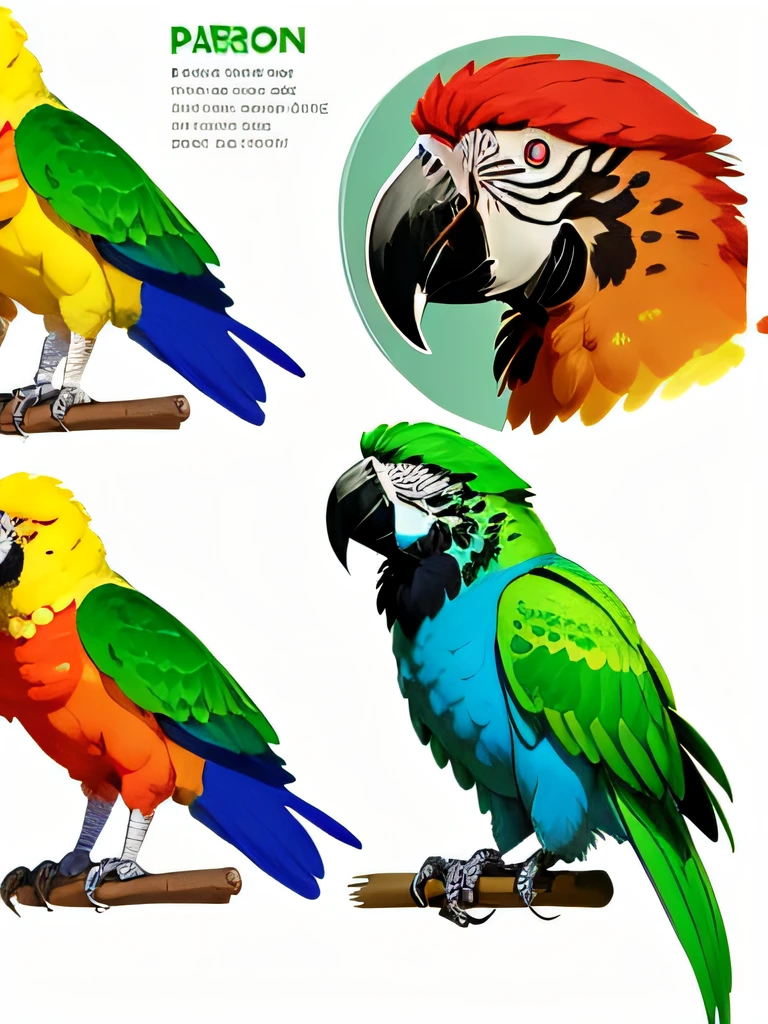 reference sheet for parrot, illustration