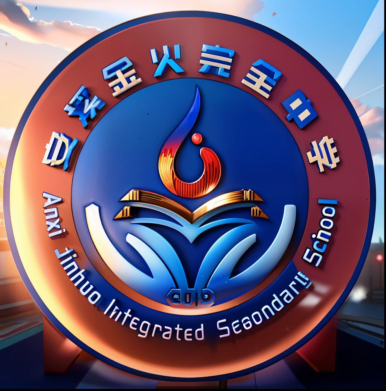 Close-up with blue and white signs of fire, jinyiwei, High school badge, logo, logo, illustrated logo, 8K)), 2 d logo, header with logo, guangjian, jia, inspired by Bian Jingzhao, jin shan, Banner, Official, single logo, Chiba Yuda