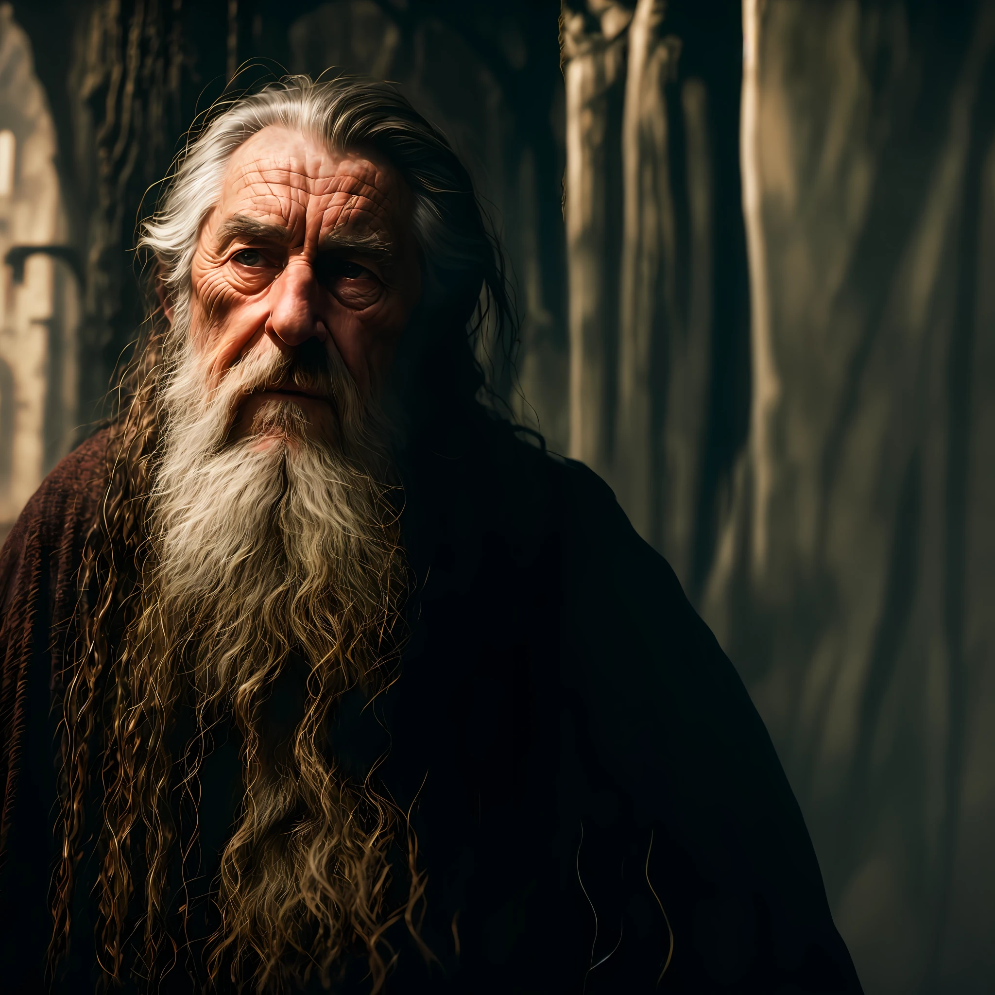 um close up de um homem com cabelos longos e barba, Gandalf, Retrato de Gandalf, gandalf from lord of the rings, gimli from lord of the rings, Gandalf (patife, Sean Connery como Gandalf, Gandalf, o Cinzento, Gandalf como Chewbacca, Gimli, Wise old man, Retrato de um bruxo